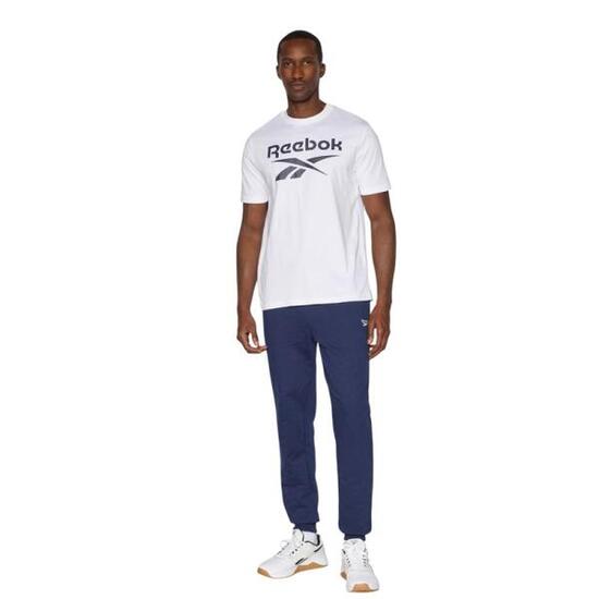 Spodnie dresowe Reebok Andre długie navy, polarowe, z ściągaczami i sznurkiem