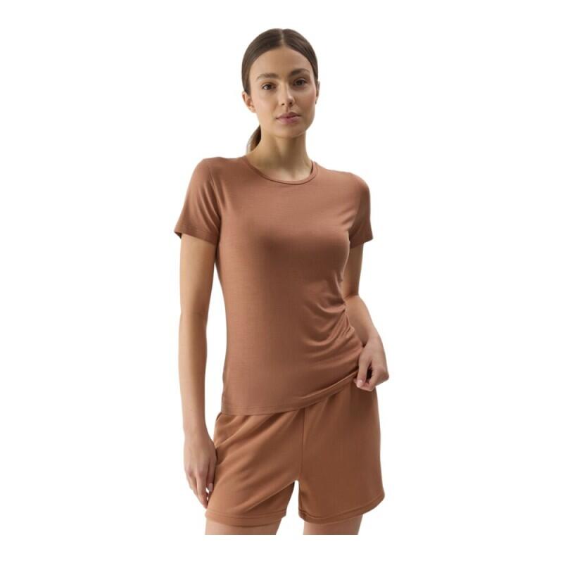 Camiseta mujer 4F manga corta cuello redondo marrón cobrizo 1/2