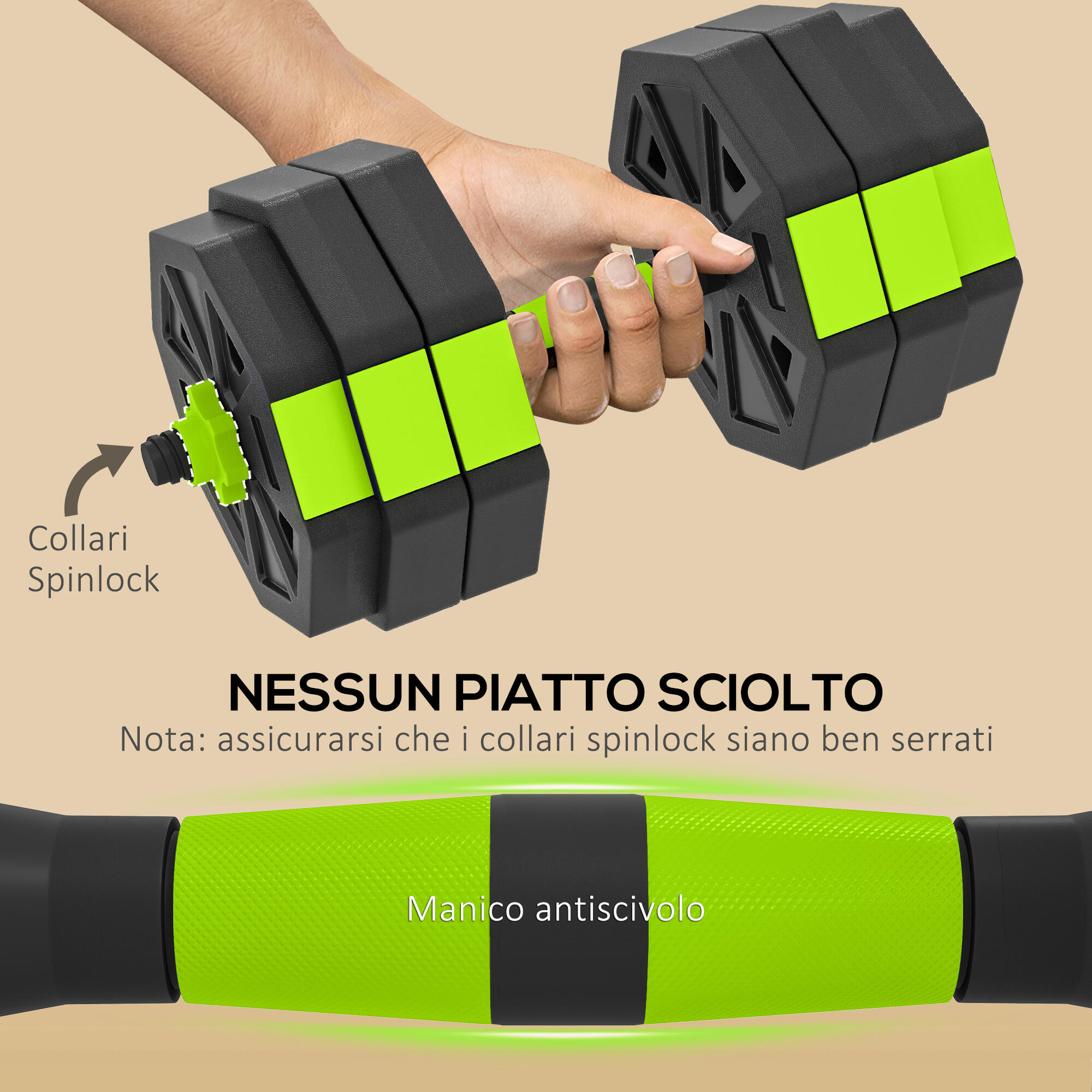 SPORTNOW Set Manubri Regolabili 4-in-1, Pesi 25 kg, Verde 6/7