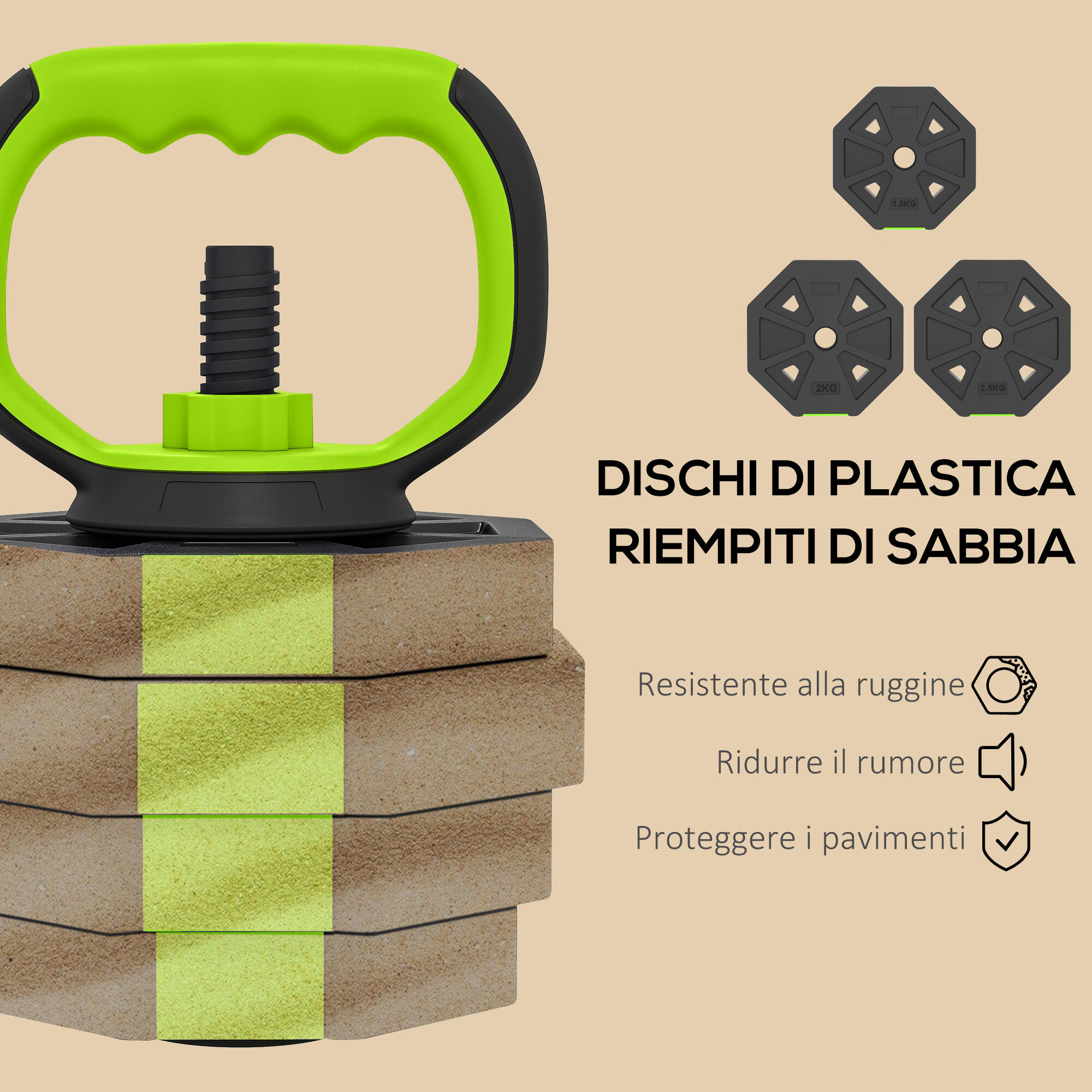 SPORTNOW Set Manubri Regolabili 4-in-1, Pesi 25 kg, Verde 7/7