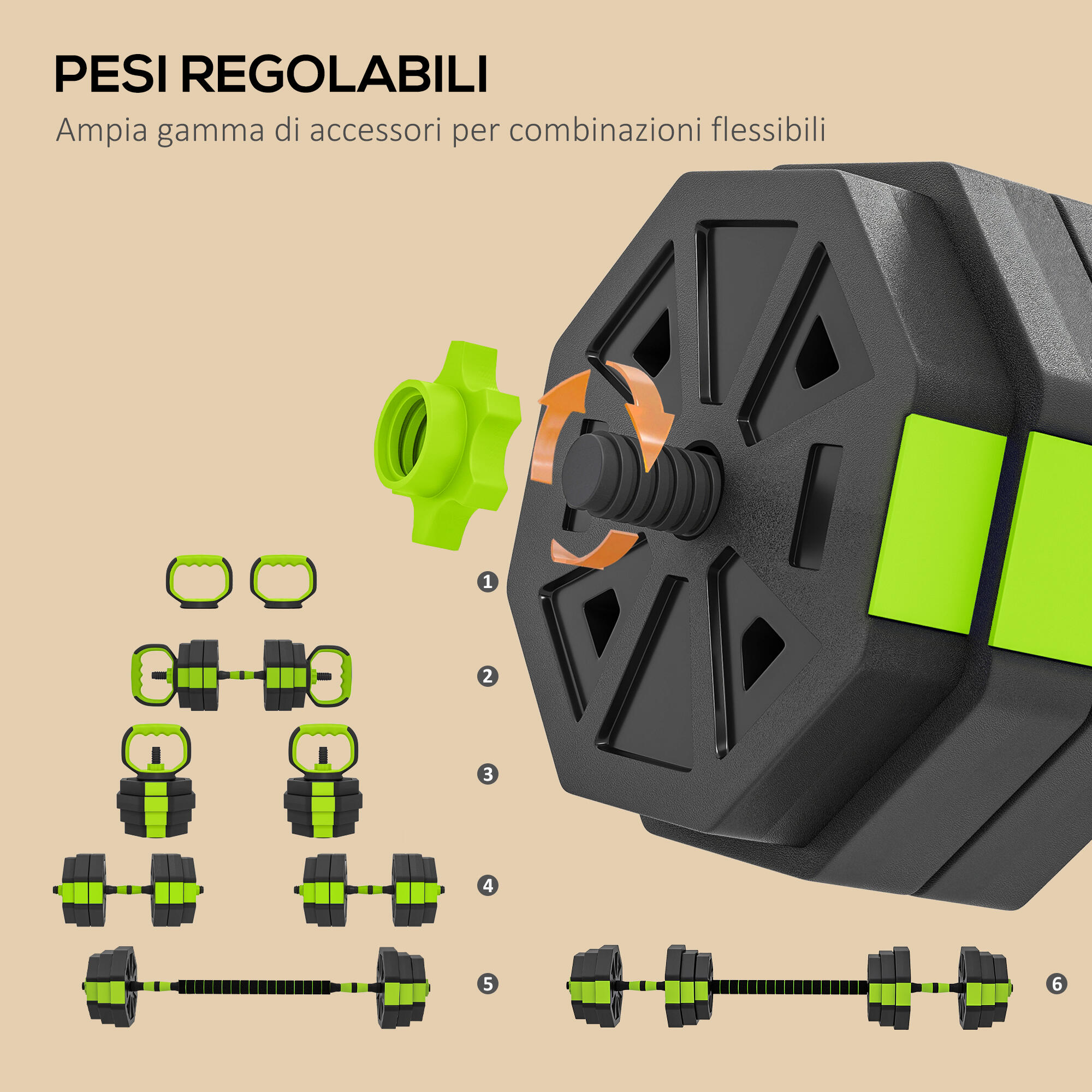 SPORTNOW Set Manubri Regolabili 4-in-1, Pesi 25 kg, Verde 5/7
