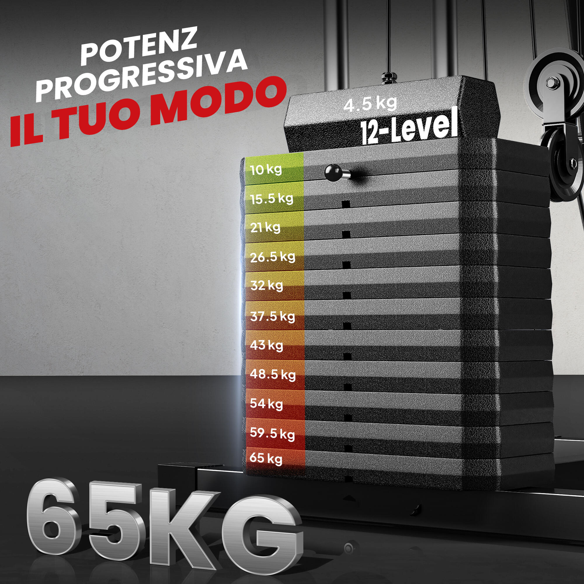 HOMCOM Power Tower Multifunzione con Pesi, 135x103x210cm, Nero e Rosso 5/8