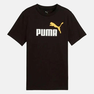 Puma ess 2 color junior unisex t‑shirt zwart met logo.