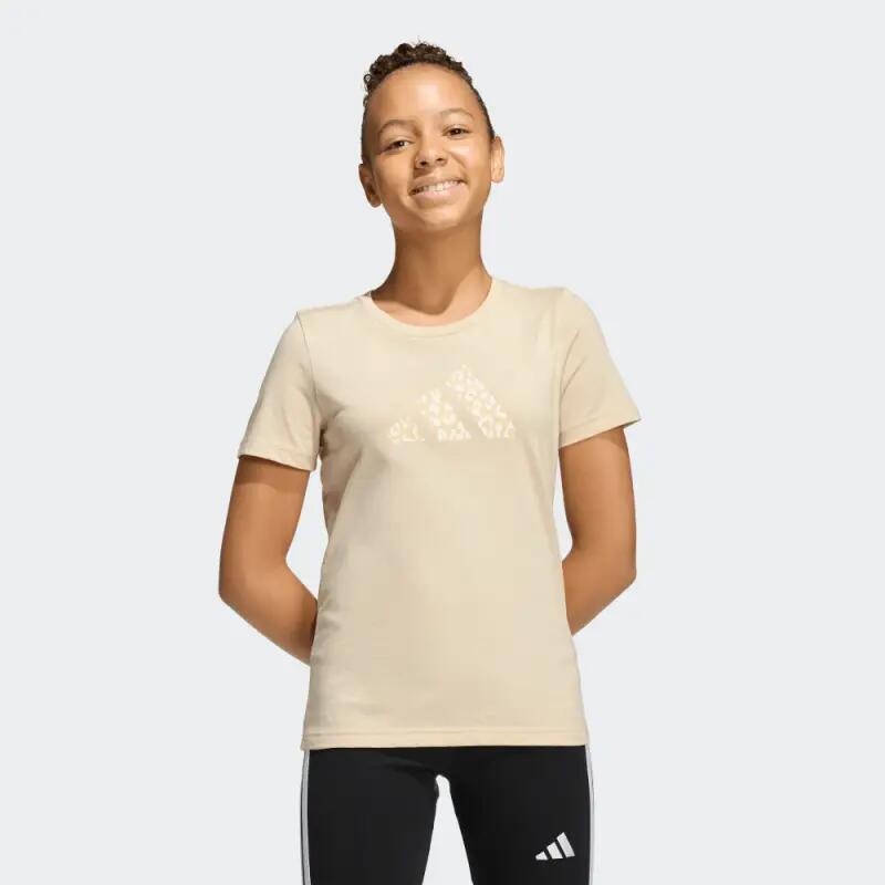 Tricou Adidas junior bej cu imprimeu animal, 100% bumbac