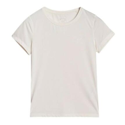 4F Damen T-Shirt beige, kurzes Ärmel, Rundhalsausschnitt.