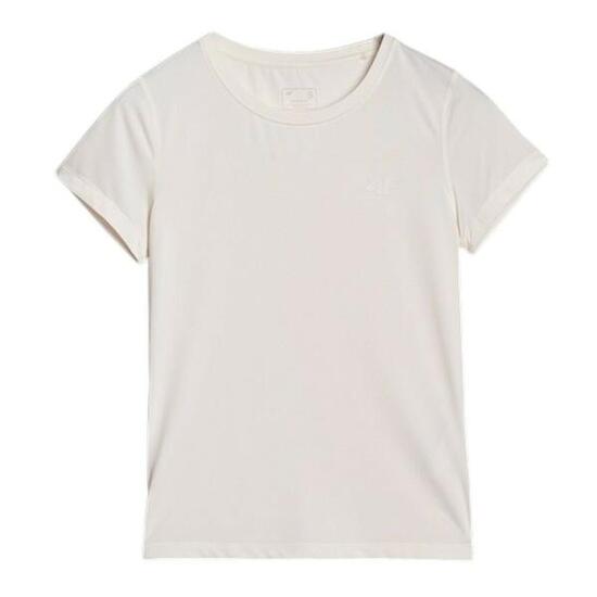 4F Damen T-Shirt beige, kurzes Ärmel, Rundhalsausschnitt.