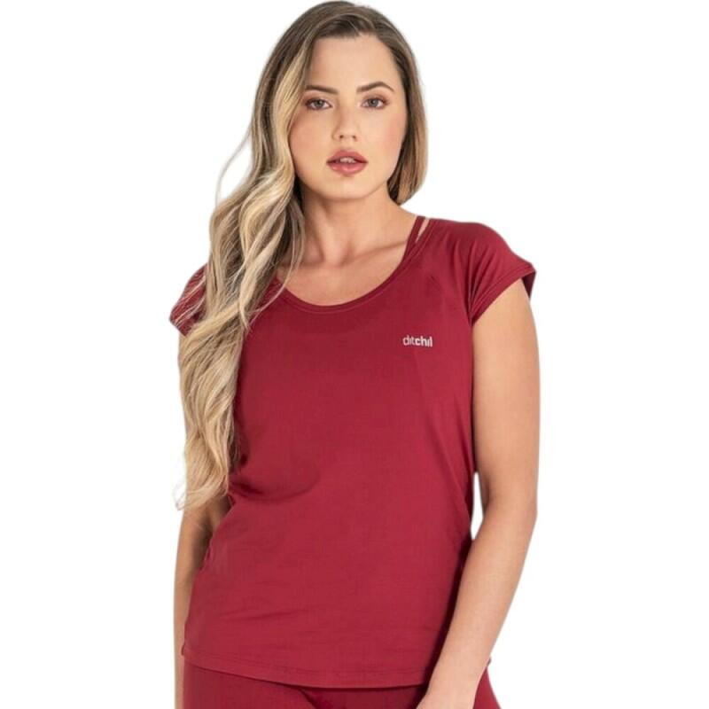T-shirt técnico Ditchil para mulher - granate 1/2