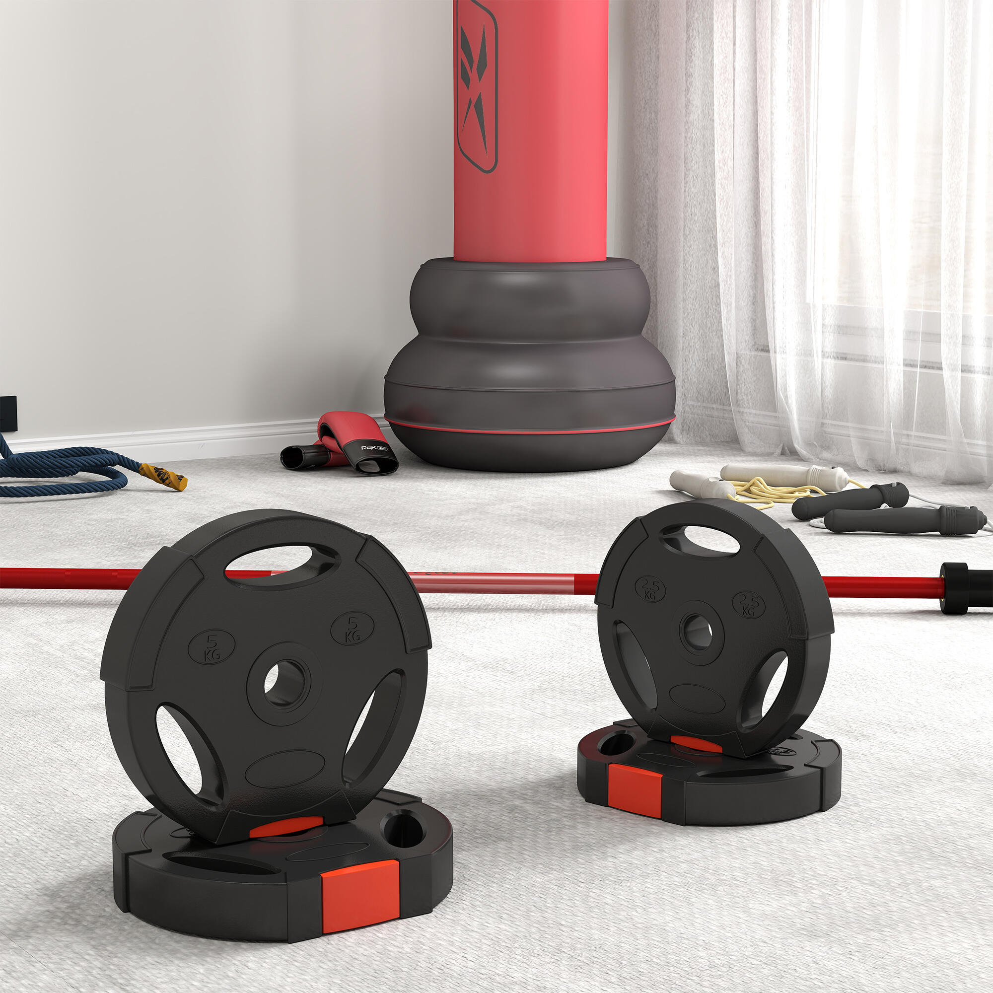 SPORTNOW Kit Pesi con 2 Dischi da 5 kg e 2 Dischi da 2.5 kg con 3 Fori Nero 7/7