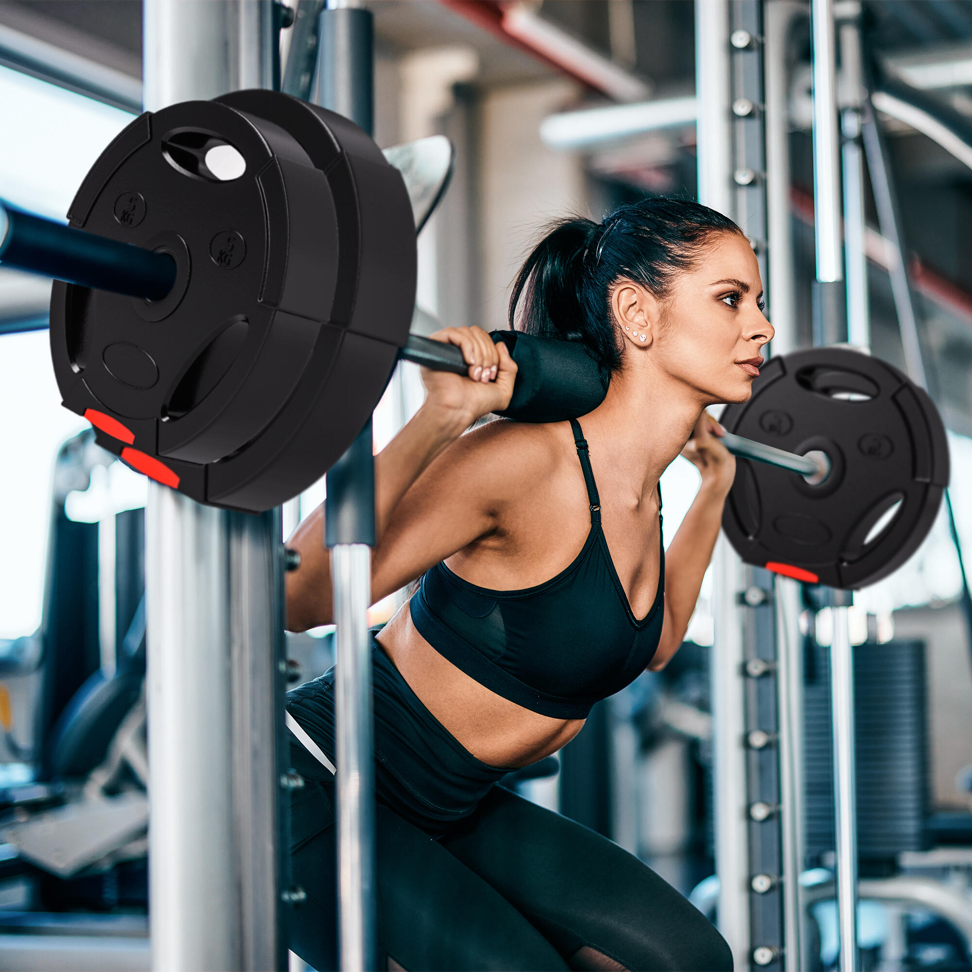 SPORTNOW Kit Pesi con 2 Dischi da 7.5 kg e 2 Dischi da 5 kg con 3 Fori Nero 2/7