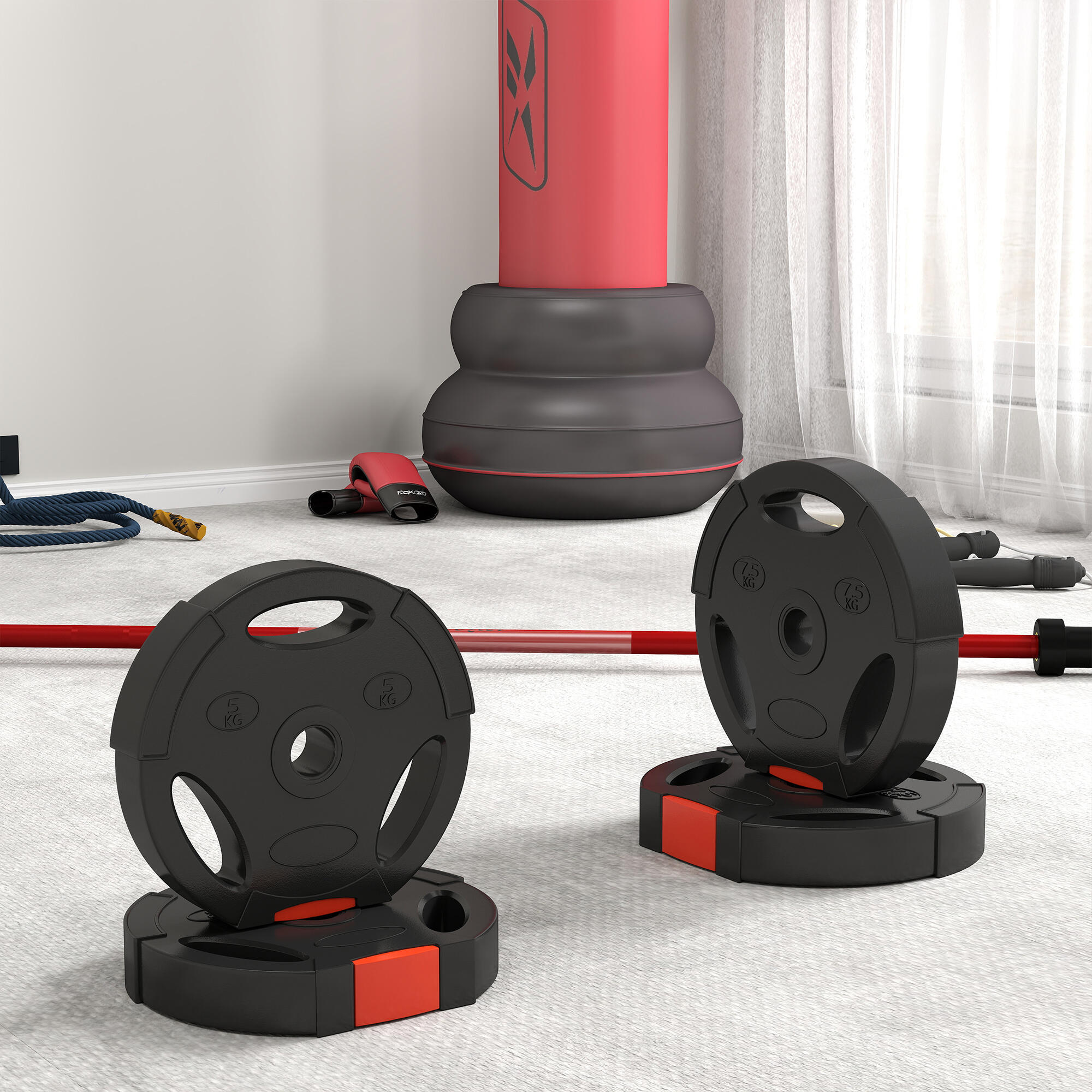 SPORTNOW Kit Pesi con 2 Dischi da 7.5 kg e 2 Dischi da 5 kg con 3 Fori Nero 7/7