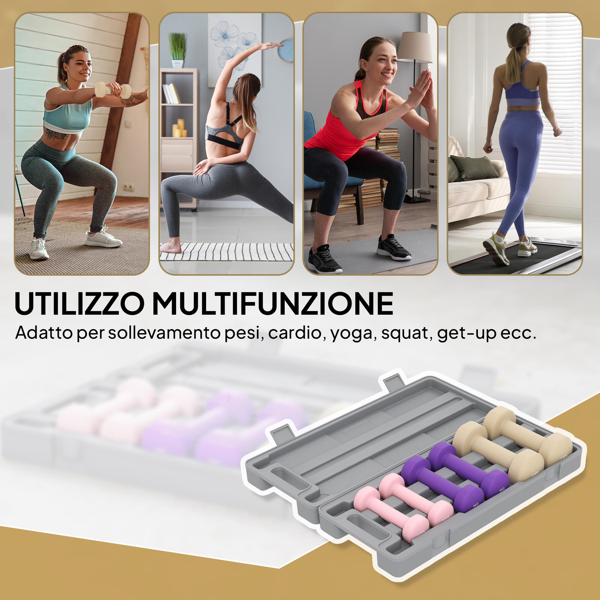 HOMCOM Set 6 Manubri Pesi con Valigetta da 0.5kg 1kg 1.5kg in Acciaio e PU 4/7