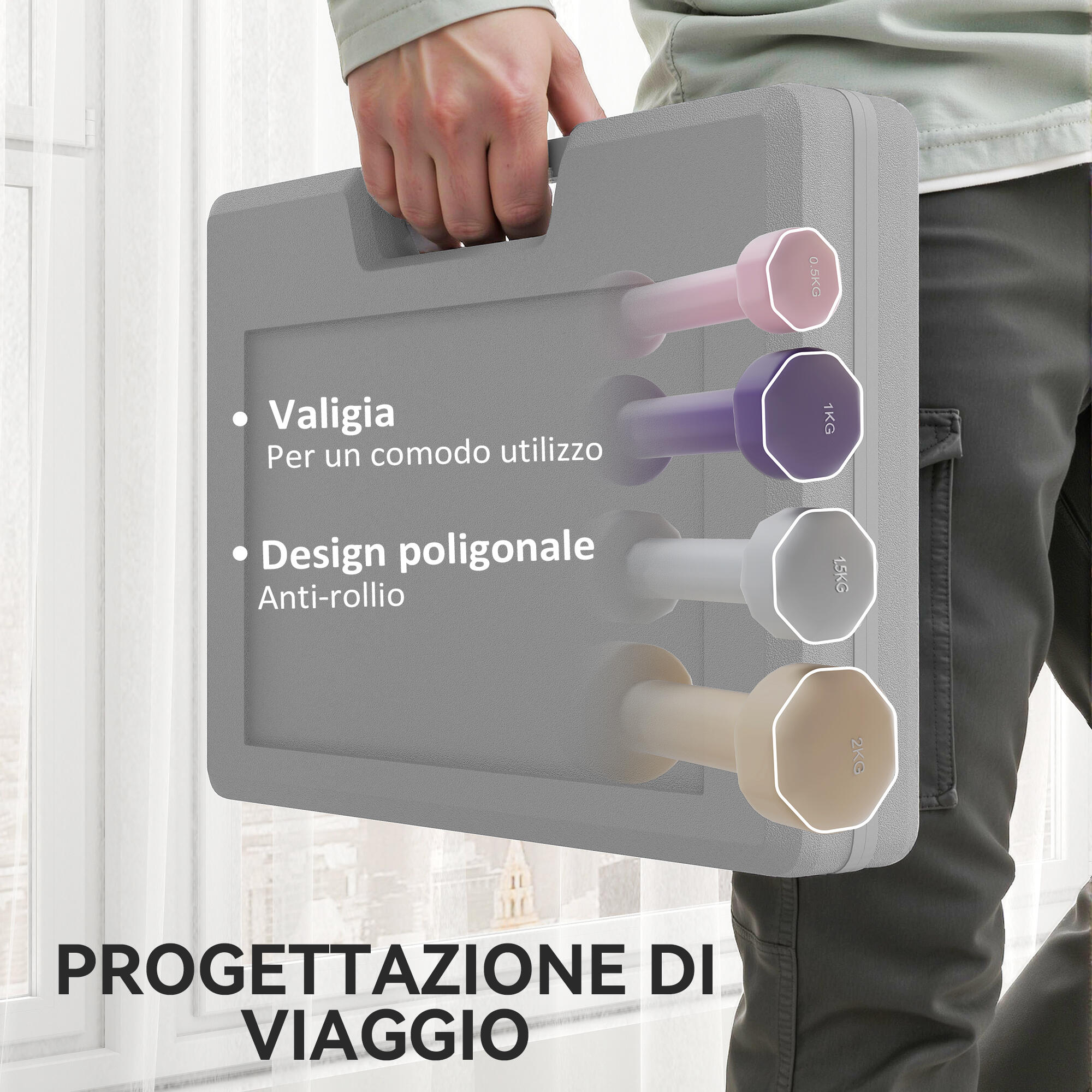 HOMCOM Set Manubri Palestra con Valigetta 10kg Rosa Viola Grigio 6/7