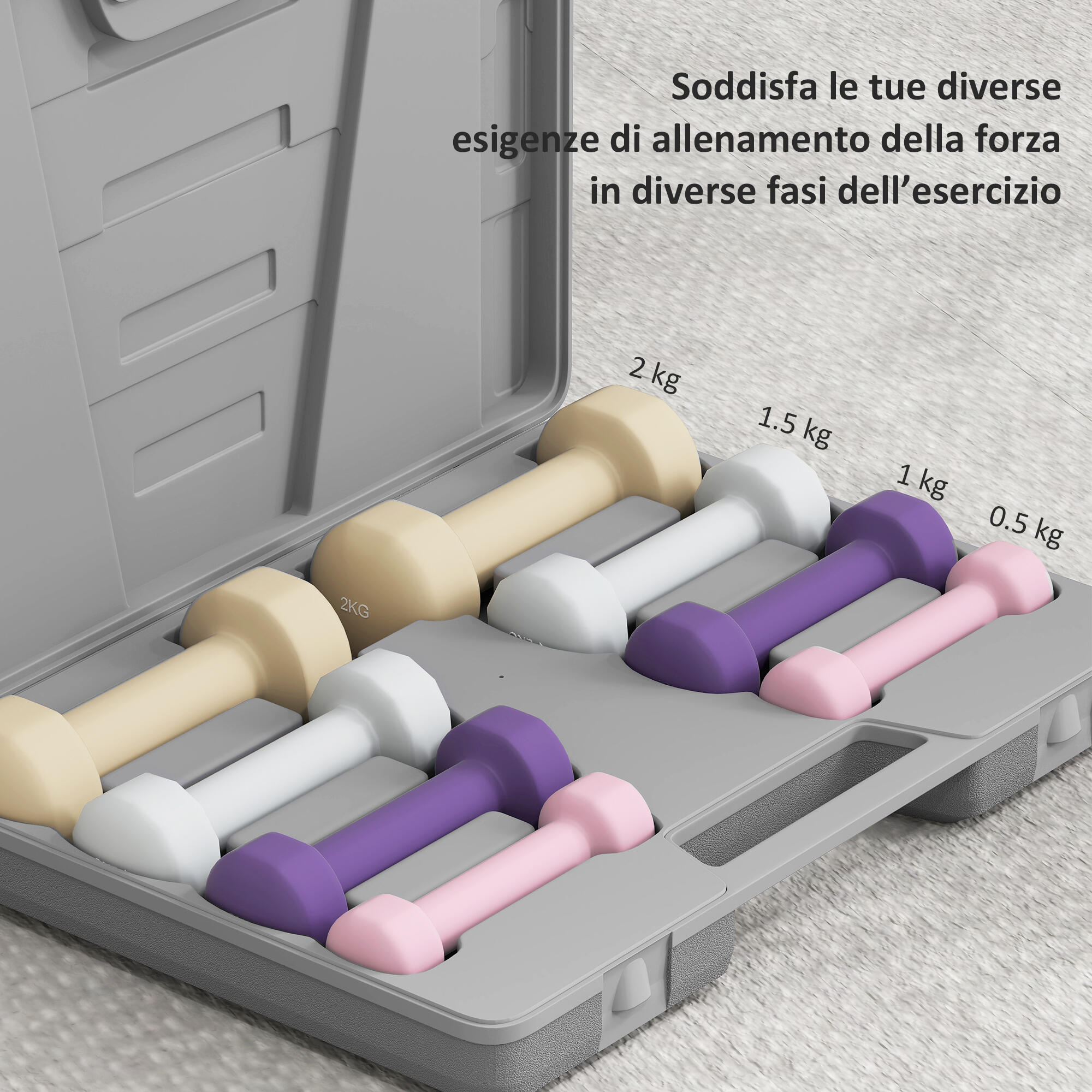 HOMCOM Set Manubri Palestra con Valigetta 10kg Rosa Viola Grigio 7/7