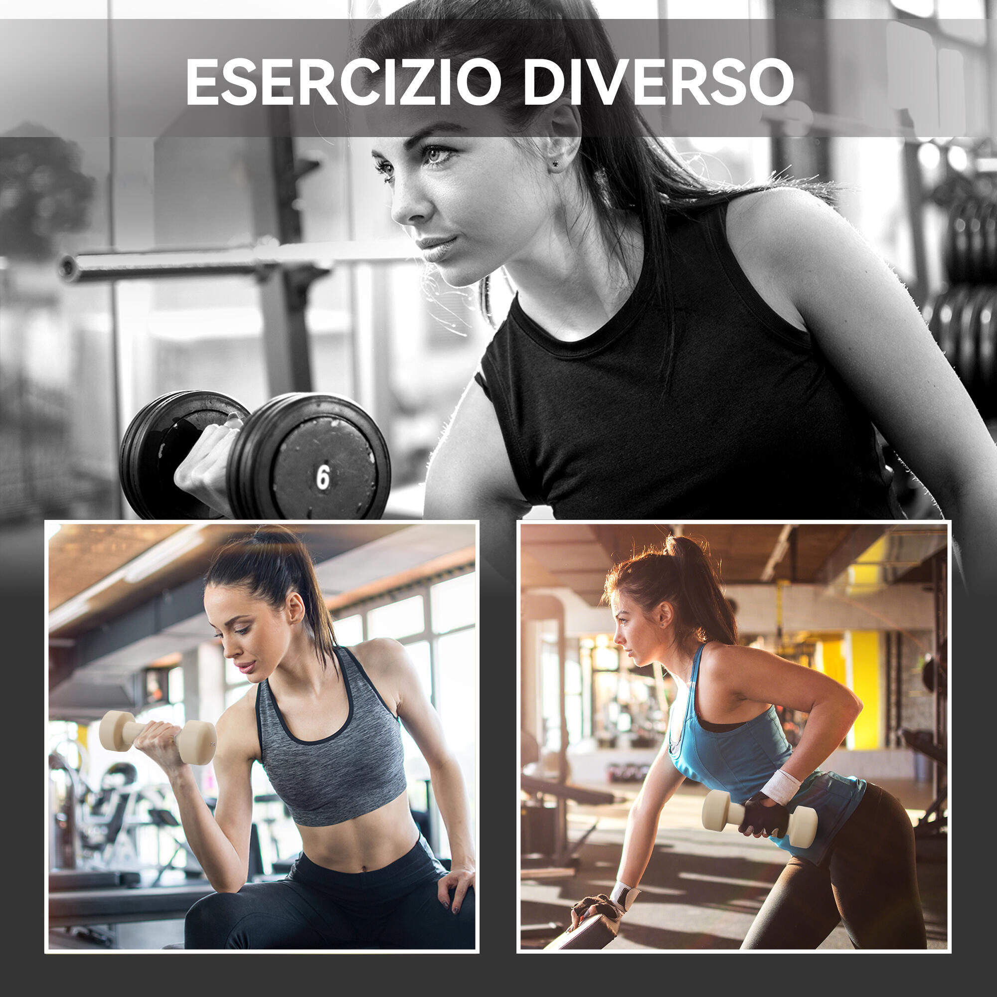 HOMCOM Set Manubri Palestra con Valigetta 10kg Rosa Viola Grigio 4/7