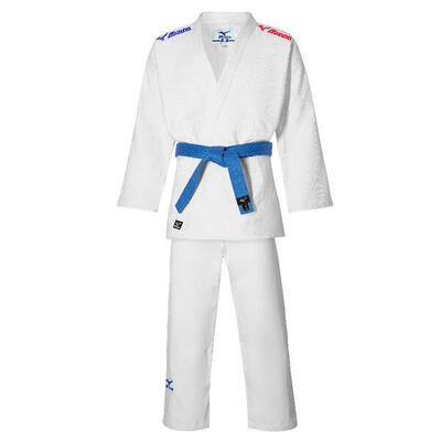 Judopak keiko mizuno met blauw wit rood borduursel