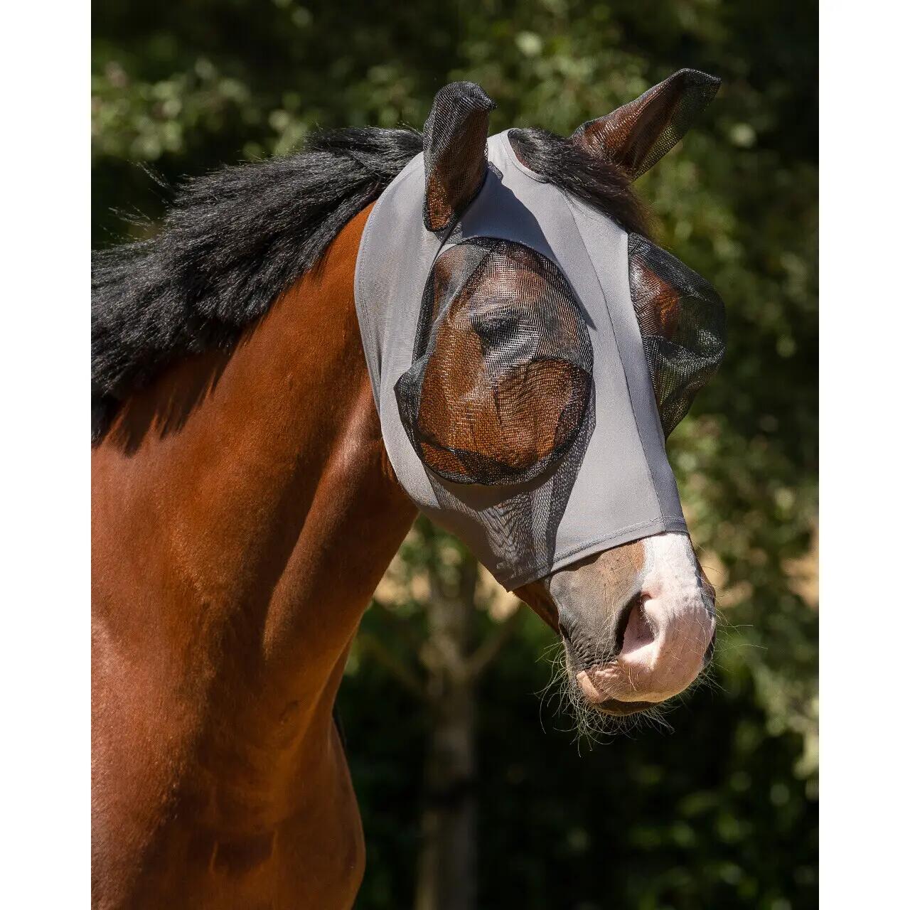 QHP Frontal Anti-Mouche Knotted - Franges Pour Cheval, Nylon & Polyester, Fixation Licol Facile, Protection Tête