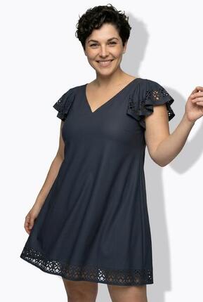 Damen Badekleid Flügelärmel Softschalen Lasercut-Muster Bügel