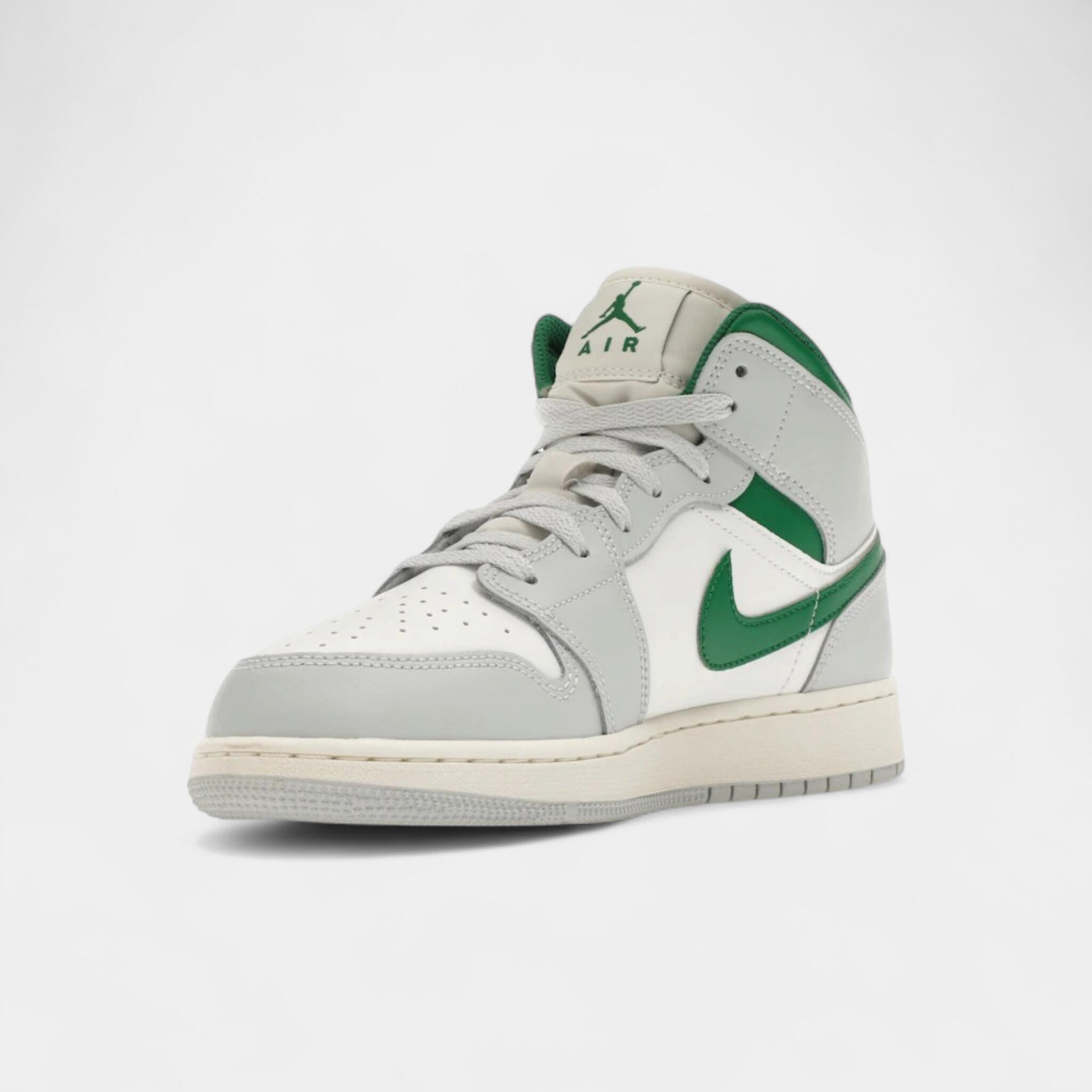 Jordan 1 Mid White Pure Platinum Pine Green (GS) 3/4