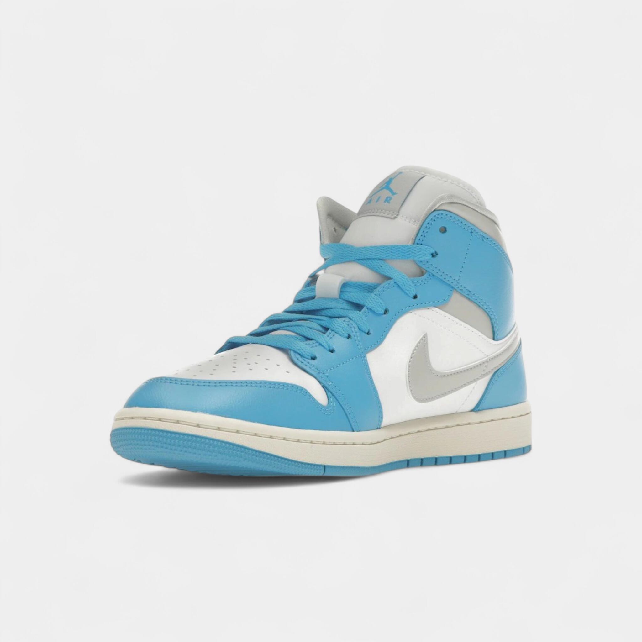 Jordan 1 Mid Dark Powder Blue White Sail Neutral Grey (Women's) 3/4