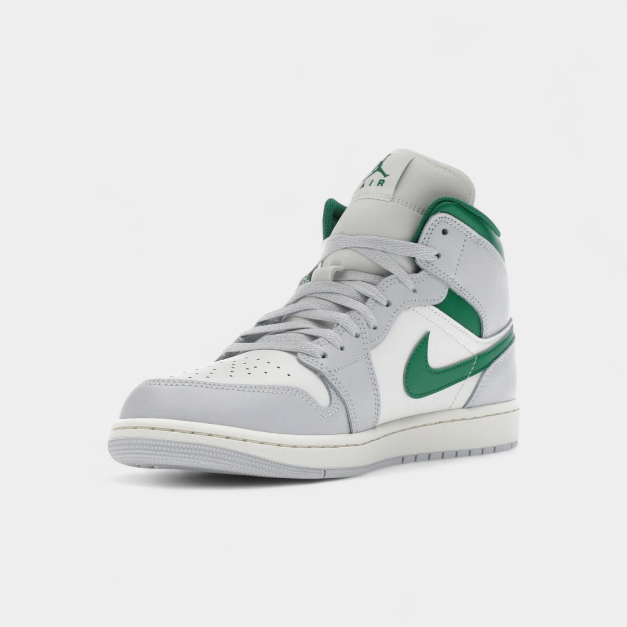 Jordan 1 Mid White Pure Platinum Pine Green 3/4