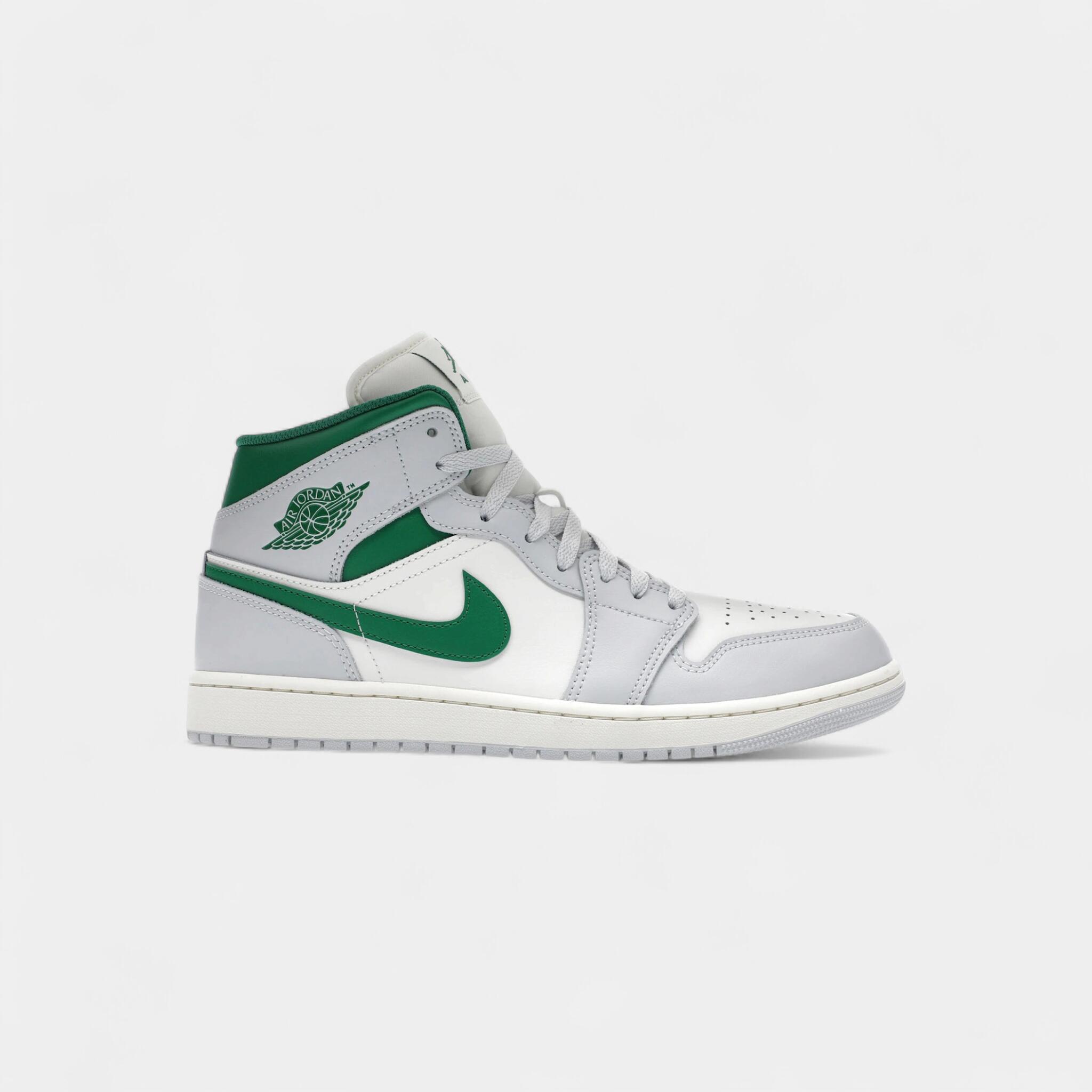 Jordan 1 Mid White Pure Platinum Pine Green 1/4