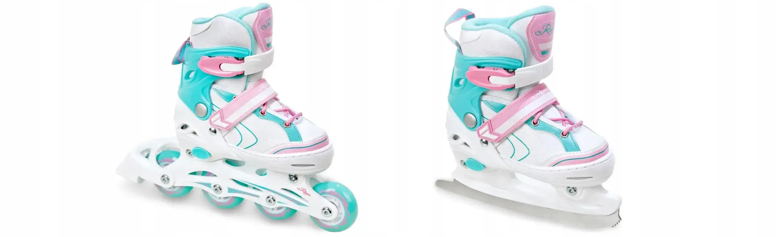 Patine/Role reglabile RAVEN Lia (LED), Turcoaz/Roz 4/6