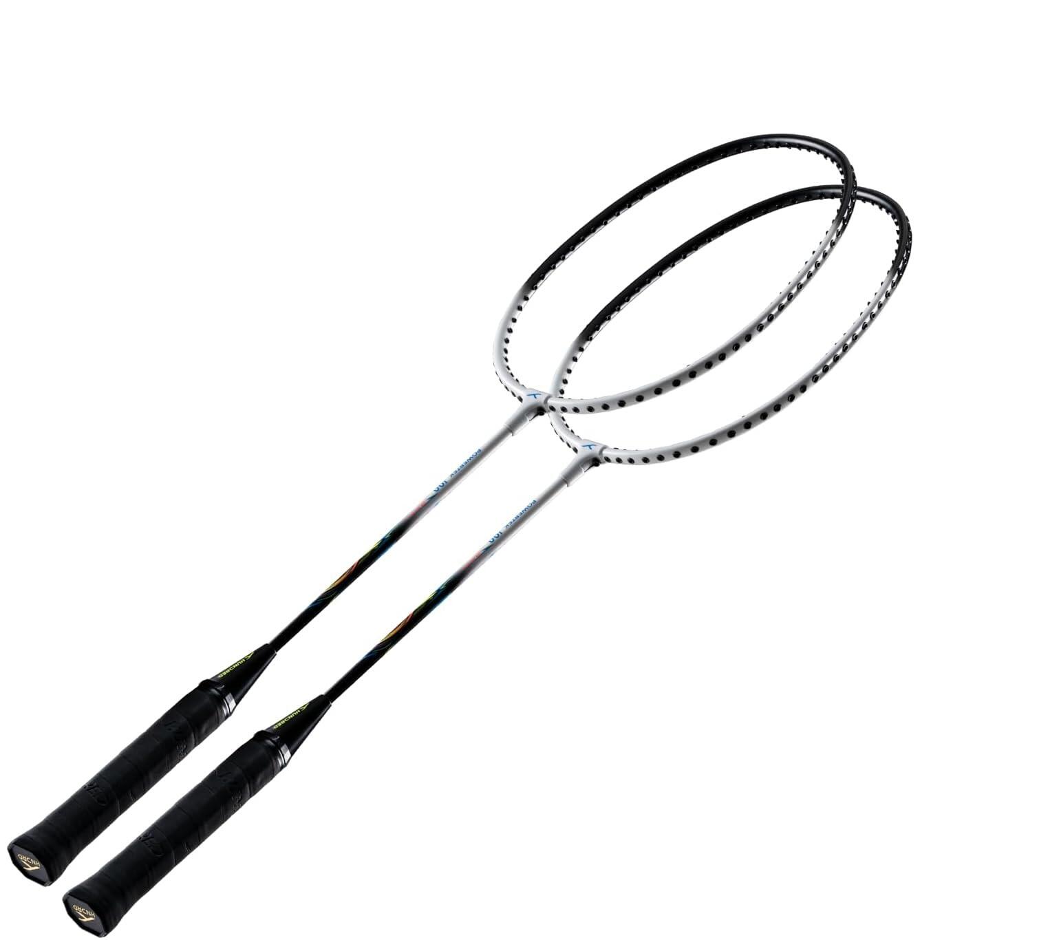 Badminton Set - 2 Schläger mit Hülle Powertek 100 Weiß/Schwarz 5/7