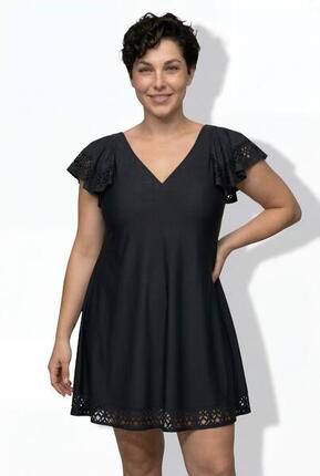 Damen Badekleid Flügelärmel Softschalen Lasercut-Muster Bügel