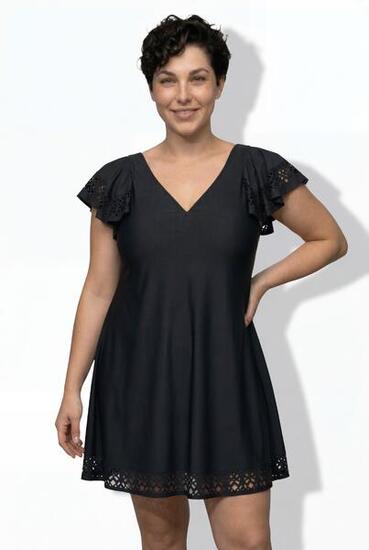 Damen Badekleid Flügelärmel Softschalen Lasercut-Muster Bügel