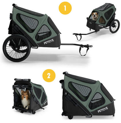2-in-1 faltbarer Fahrradanhänger für Hunde PETRIVE bis 30 kg