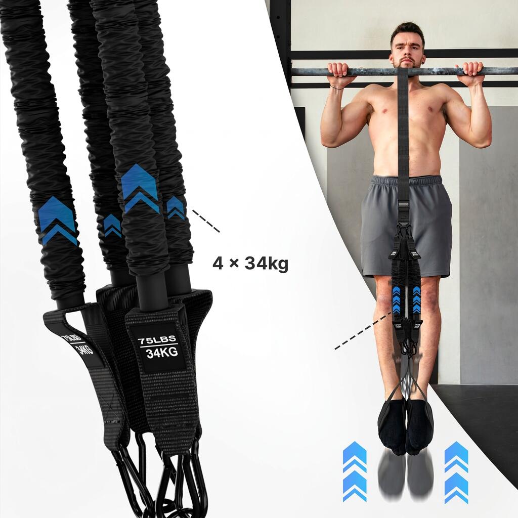 Klimmzughilfe Set mit Fußschlaufe & 4 Seilen, 136 kg Unterstützung im Home Gym 3/7