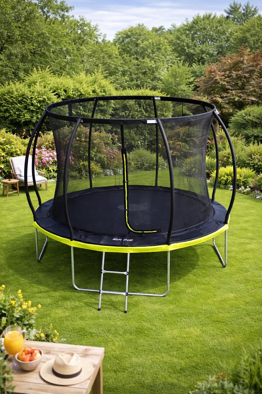 TRAMPOLINA OGRODOWA ATLAS SPORT 305 cm 10ft SIATKA 180 CM PRO ZIELONA 3/3