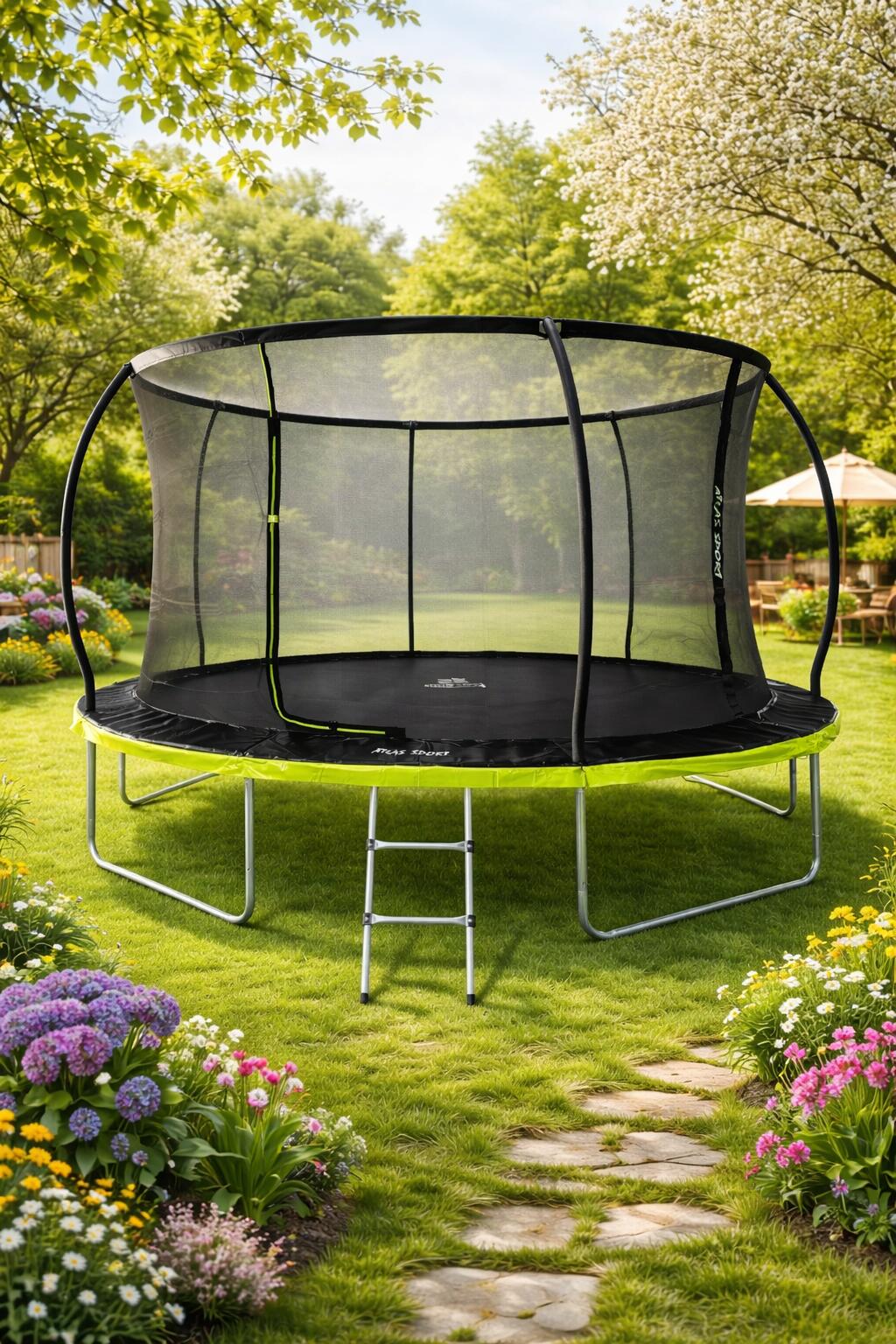 TRAMPOLINA OGRODOWA ATLAS SPORT 427 cm 14ft SIATKA 180 CM PRO ZIELONA 2/2