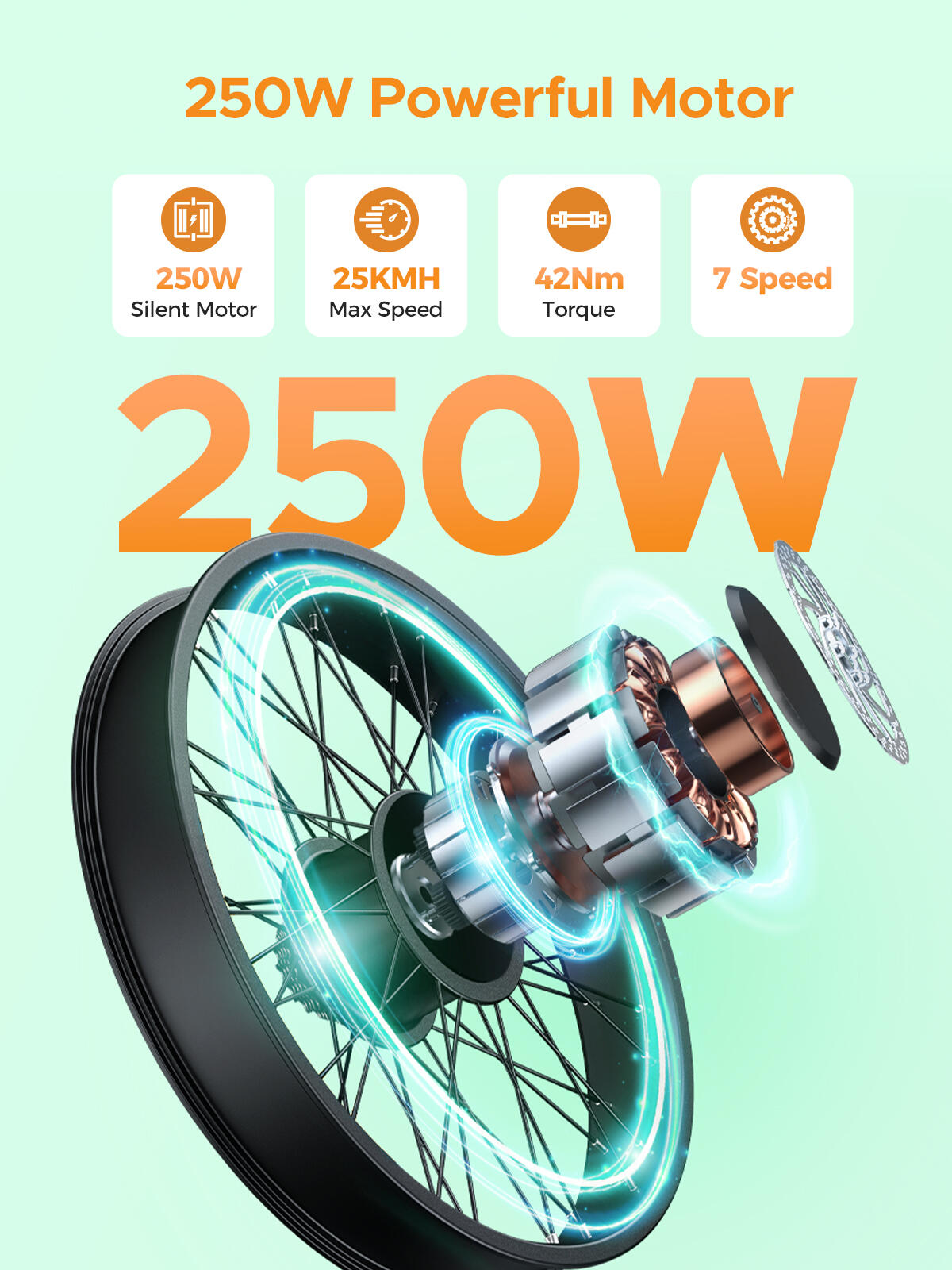 Bicicleta eléctrica urbana, batería de 36 V y 13 Ah, autonomía de 100 km. 3/7