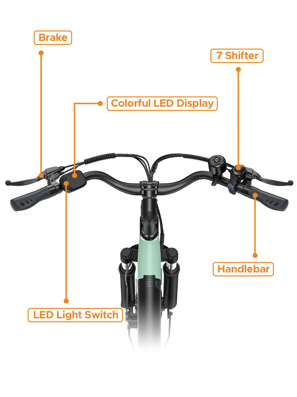Bicicleta eléctrica urbana, batería de 36 V y 13 Ah, autonomía de 100 km. 6/7