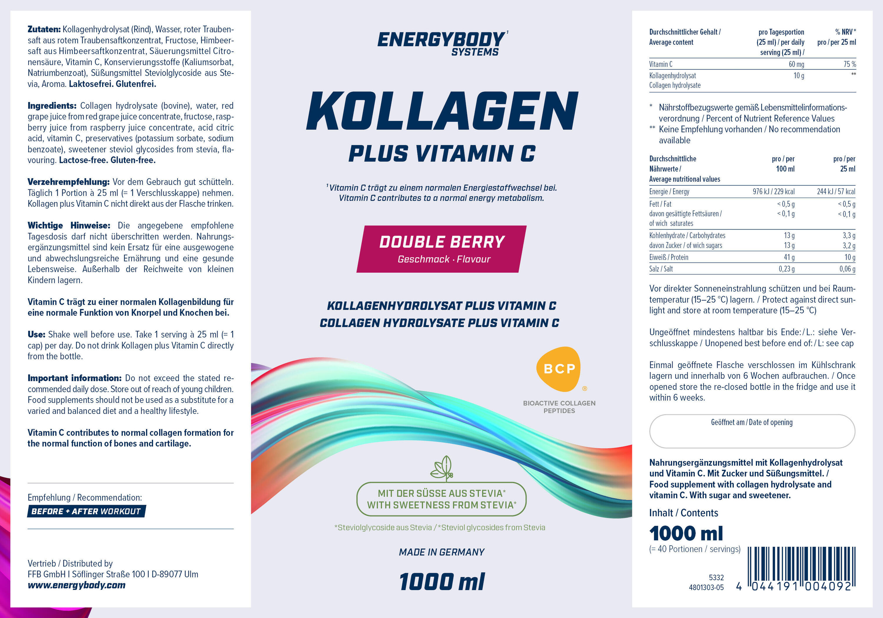 Energybody Systems Kollagen Liquid Plus Vitamin C - Double Berry - 1000 ml 3/3