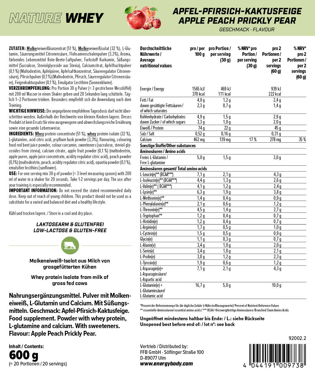 Nature Whey Protein Apfel-Pfirsich-Kaktusfeige 2/2