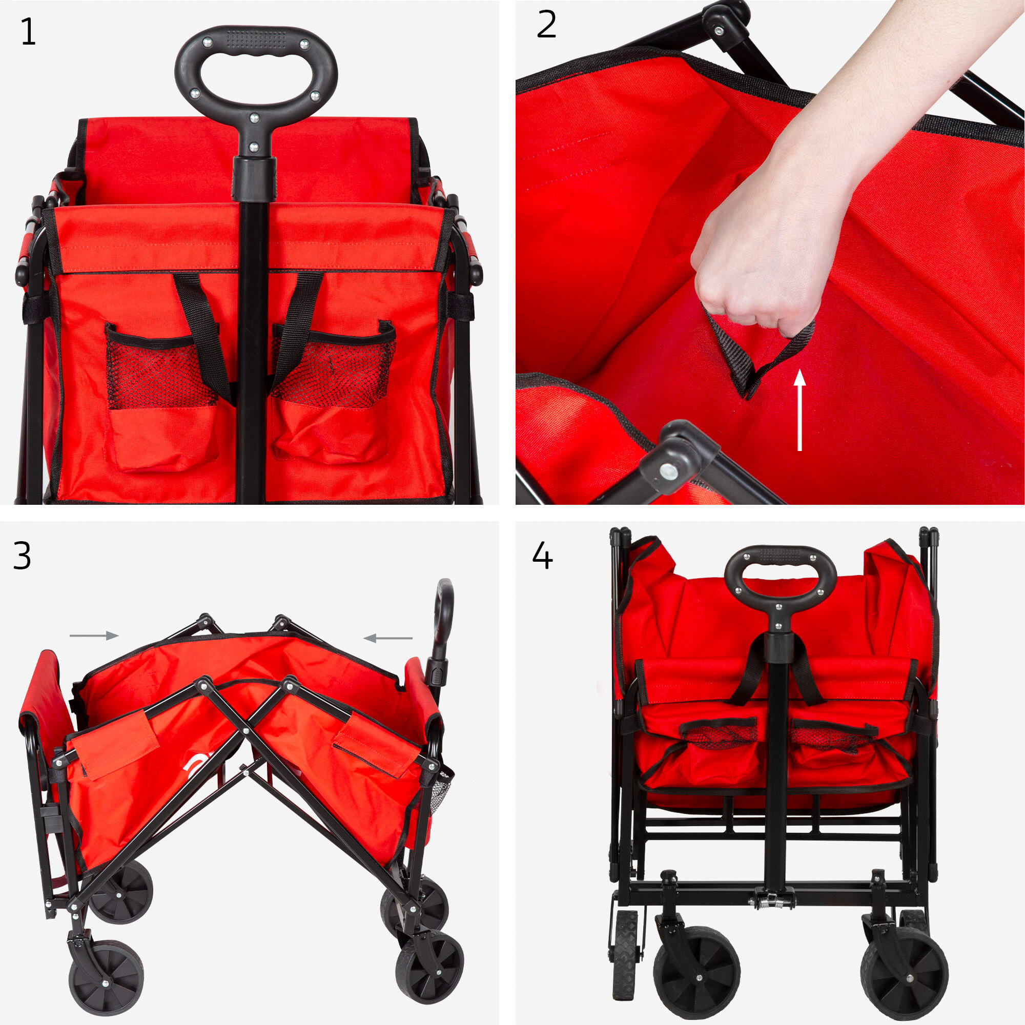 Chariot de plage pliable en acier et Oxford 4 roues et poignée réglable 5/7