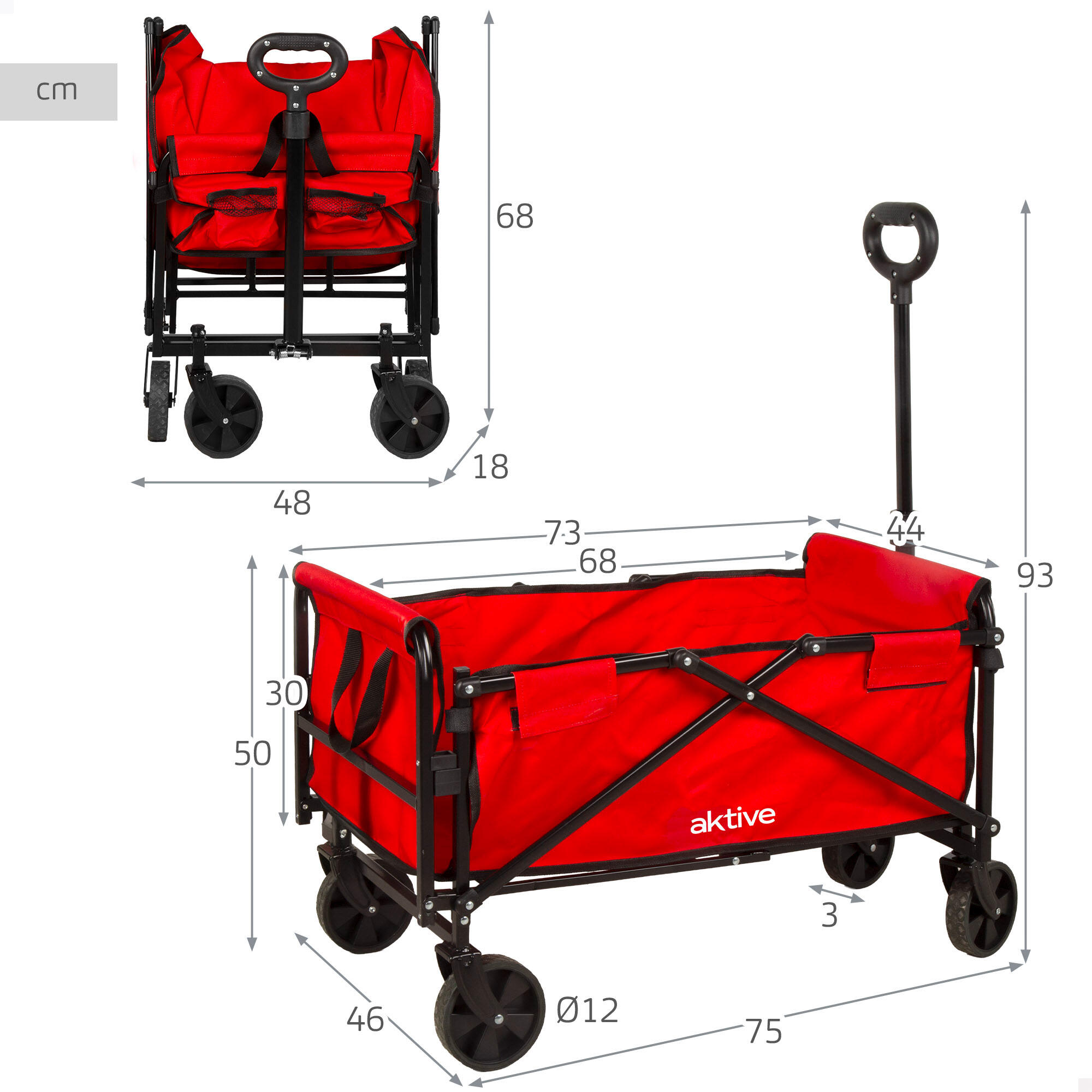 Chariot de plage pliable en acier et Oxford 4 roues et poignée réglable 4/7