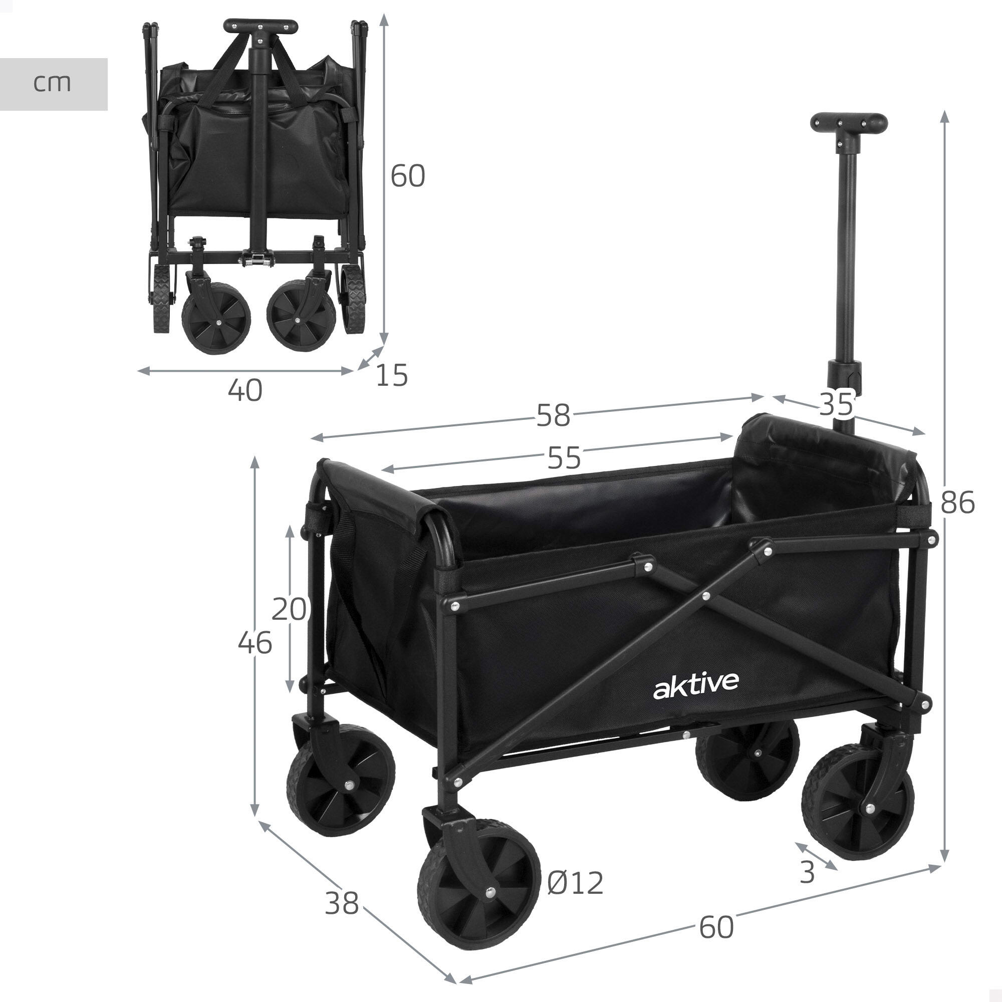 Carro de playa plegable de acero y Oxford 4 ruedas y asa ajustable 4/7