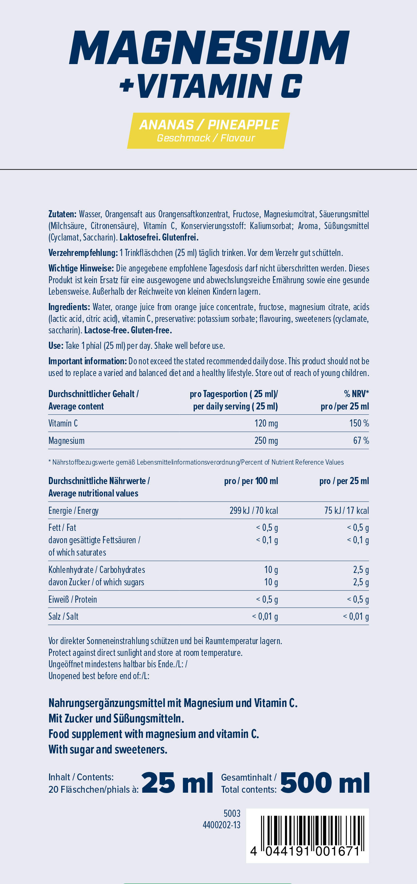 Magnesium + Vitamin C Ampullen, Magnesiumcitrat, hochdosiert, 20 x 25 ml 5/5
