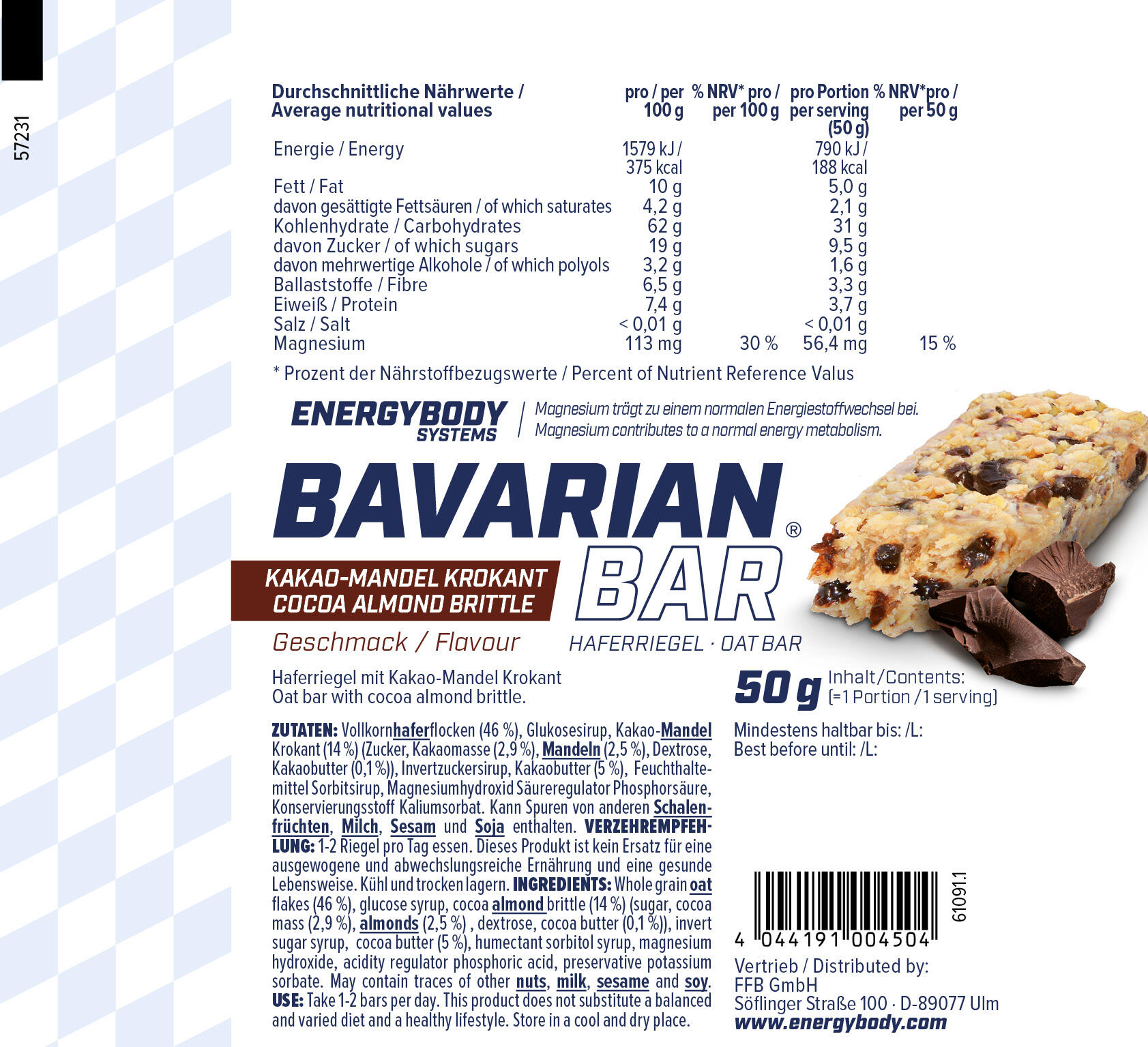 Bavarian Bar Kakao-Mandel Krokant, Energieriegel Haferriegel, 24 x 50 g 4/4
