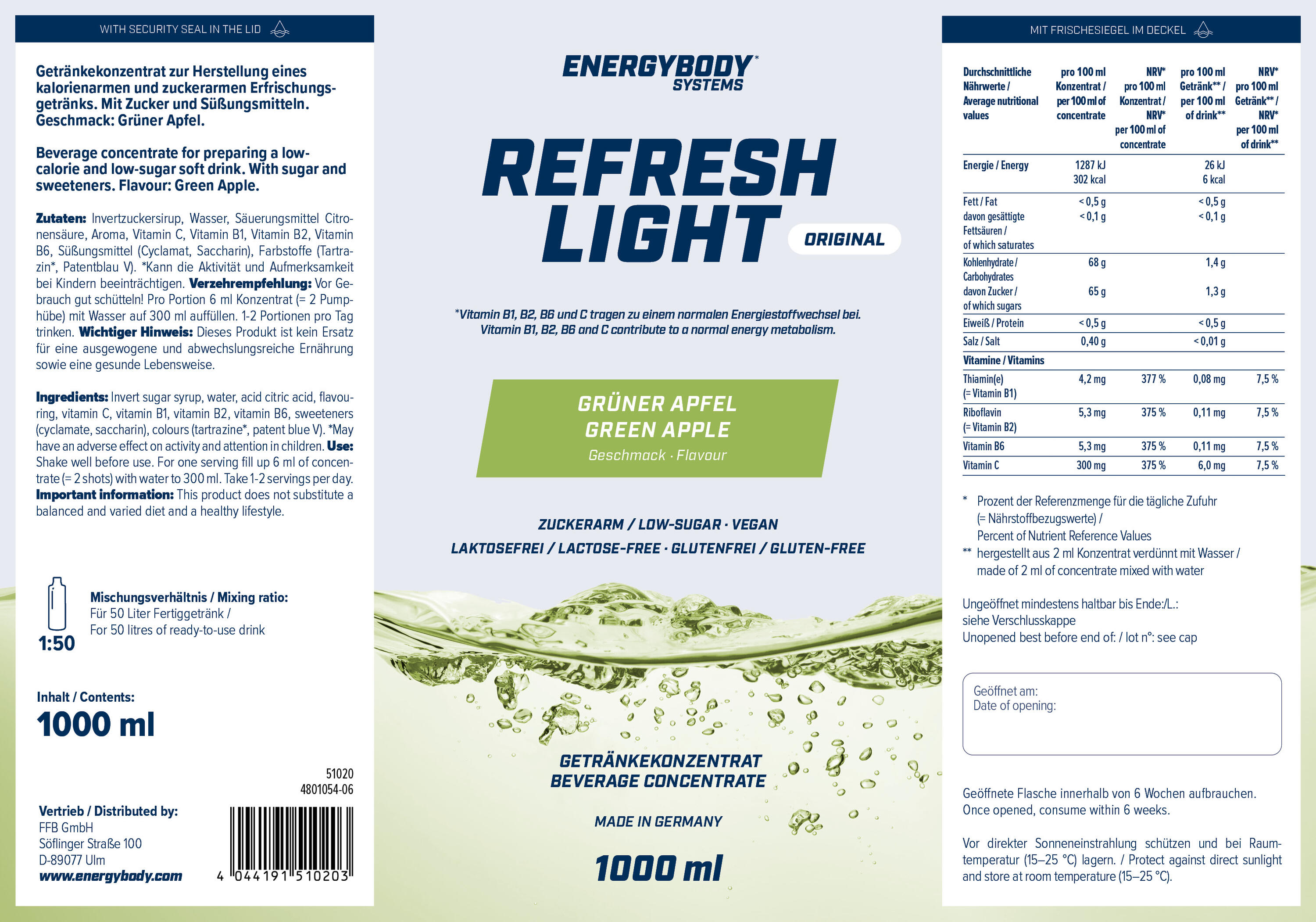 Refresh Light Getränkekonzentrat mit Vitaminen, Grüner Apfel, 1 Liter 4/4