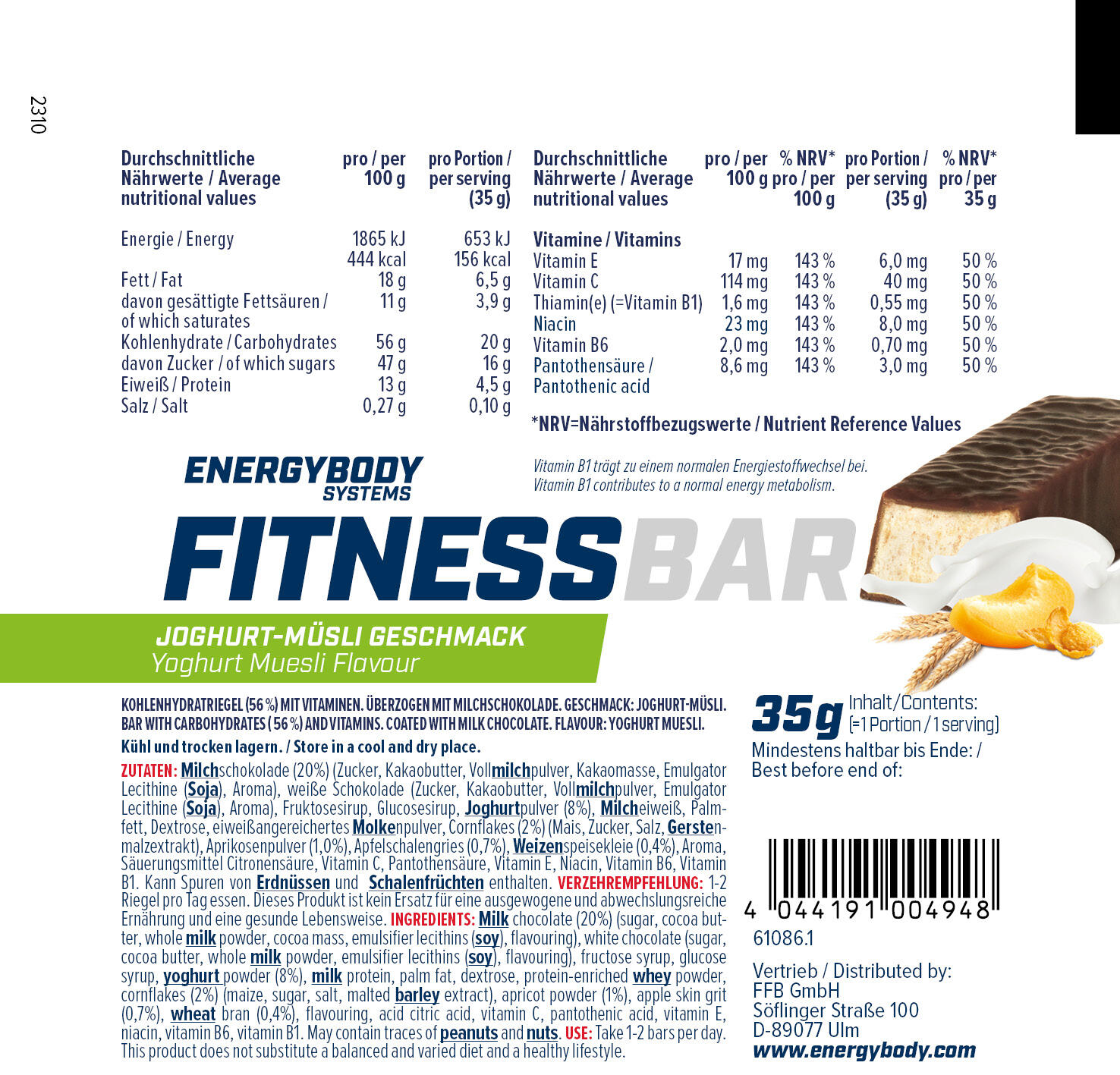 Fitness Bar Joghurt-Müsli, Energieriegel, Carbs, Eiweiß & Vitamine, 24 x 35 g 6/6