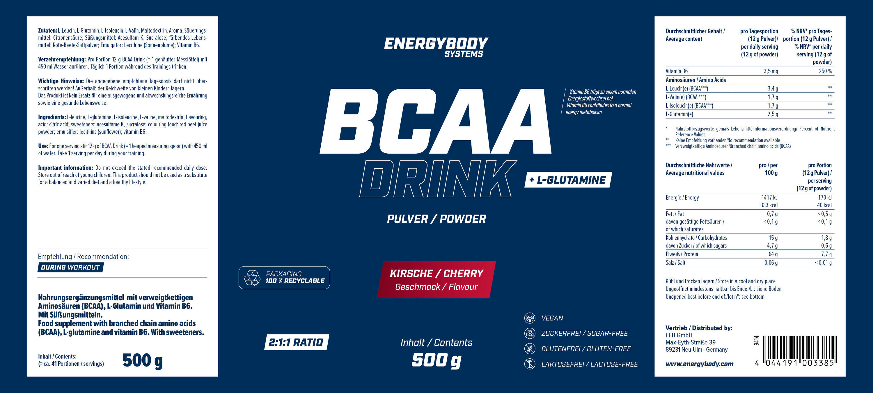 Energybody Systems BCAA Drink (500g) Kirsche 4/4