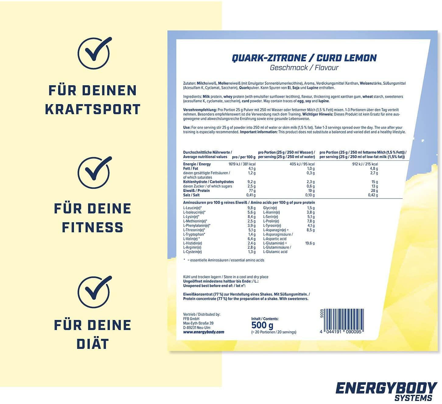 Mega Protein Quark-Zitrone, Eiweißshake Proteinpulver mit Whey & Casein, 500 g 3/4