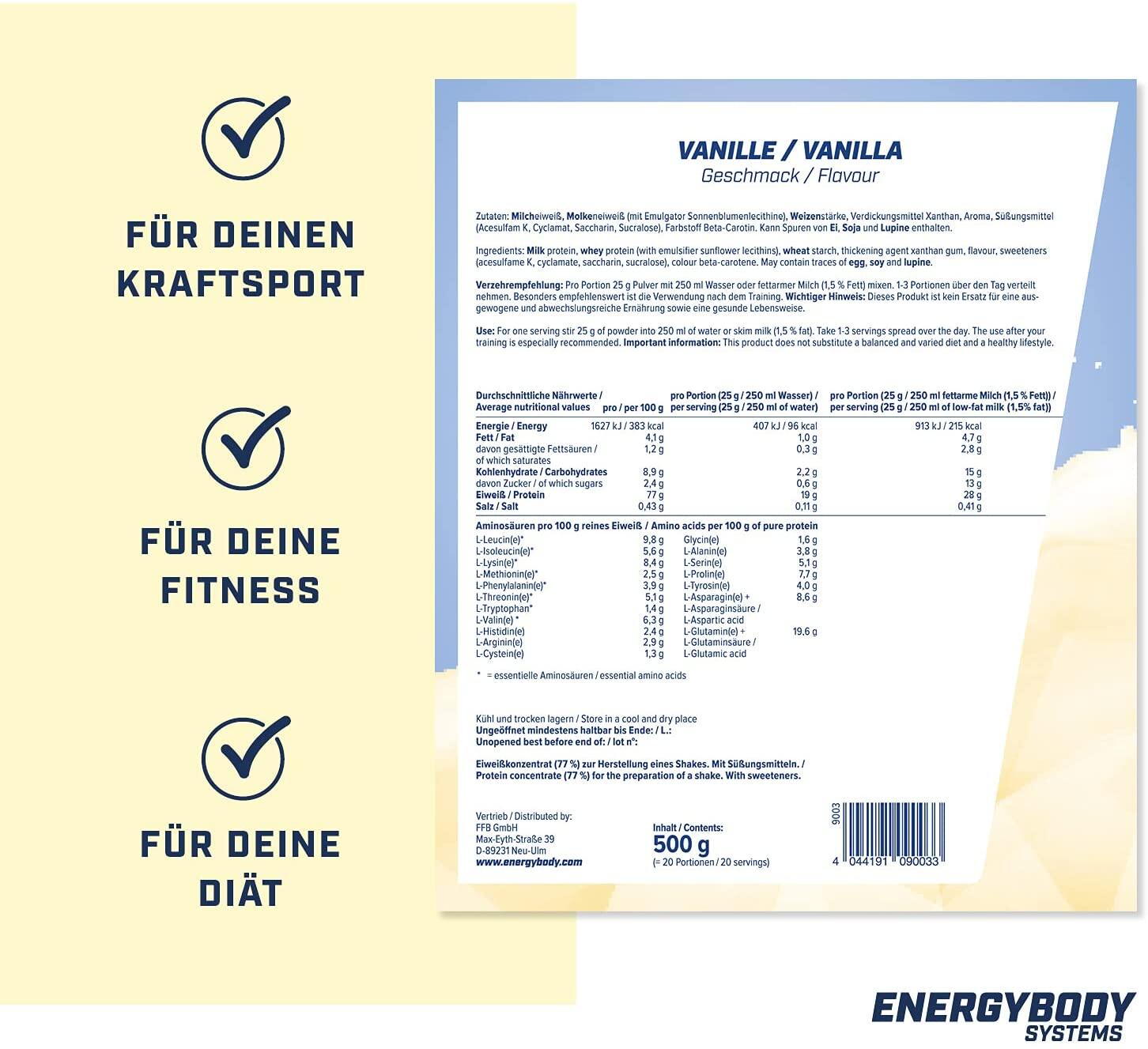 Mega Protein Vanille, Eiweißshake Proteinpulver mit Whey & Casein, 500 g 3/4