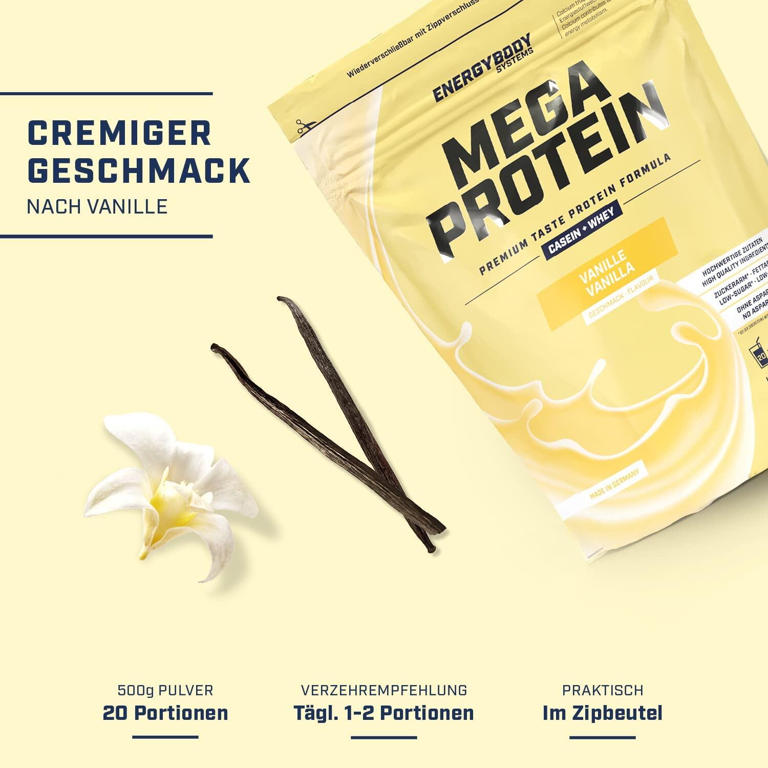 Mega Protein Vanille, Eiweißshake Proteinpulver mit Whey & Casein, 500 g 2/4
