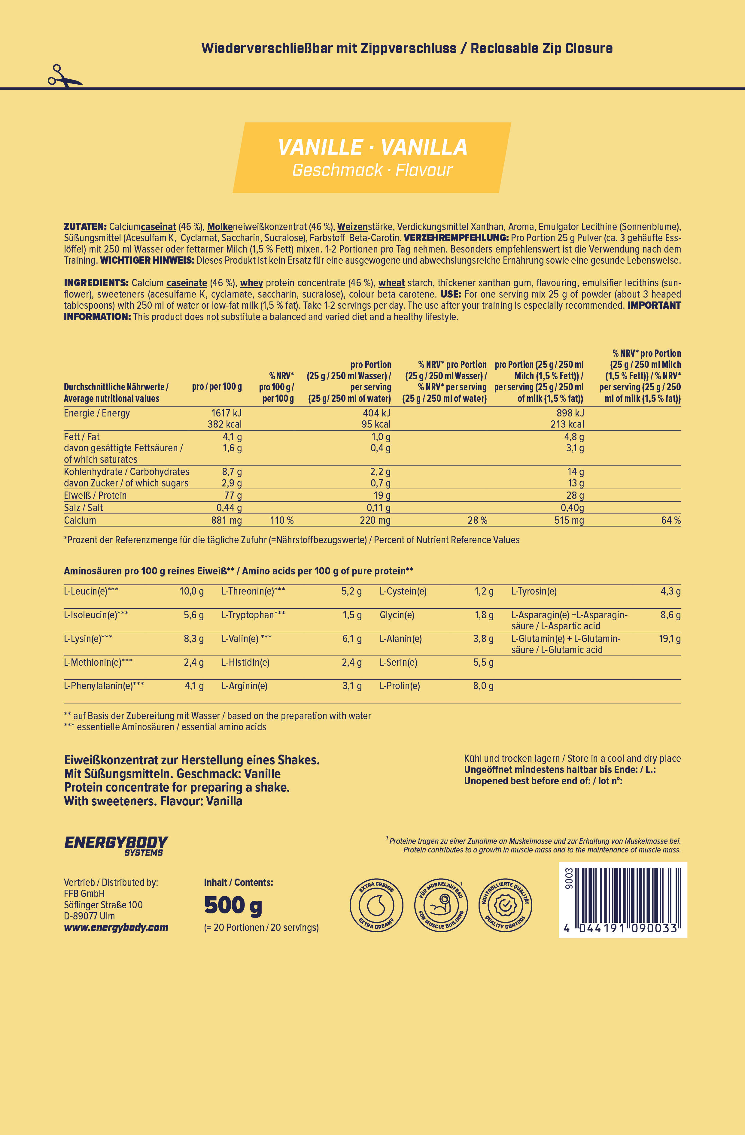 Mega Protein Vanille, Eiweißshake Proteinpulver mit Whey & Casein, 500 g 4/4