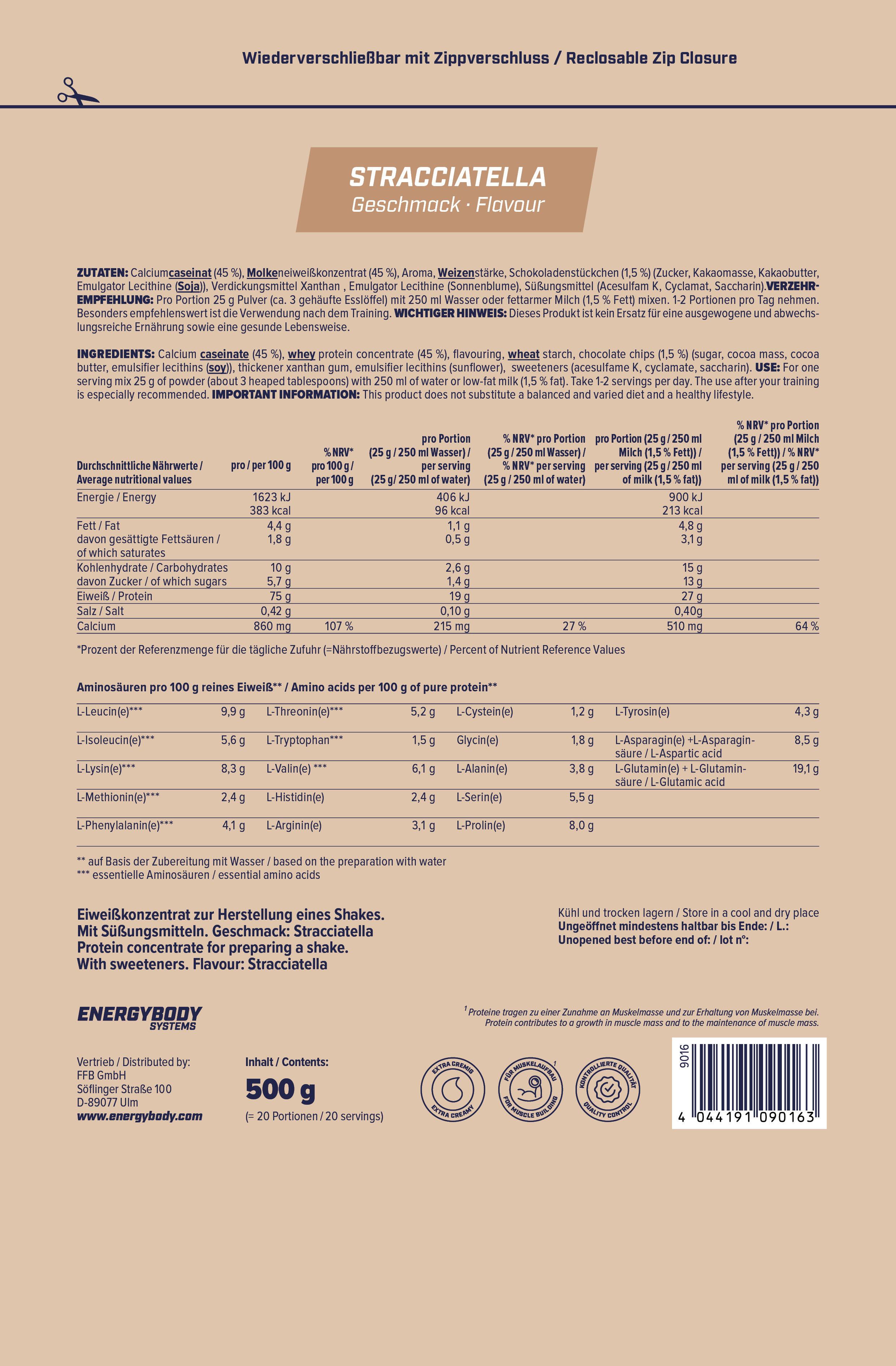 Mega Protein Stracciatella, Eiweißshake Proteinpulver mit Whey & Casein, 500 g 4/4